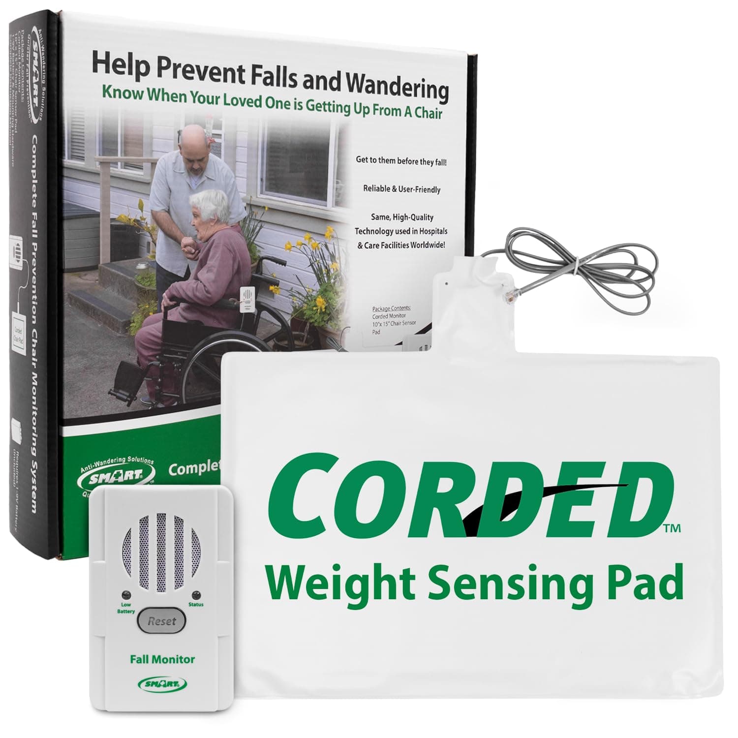 Smart Caregiver Chair Exit Alarm with Weight Sensing Pad - Automatically Alert Elderly Motion Detector for Dementia or Alzheimer's - 1 Year Warranty