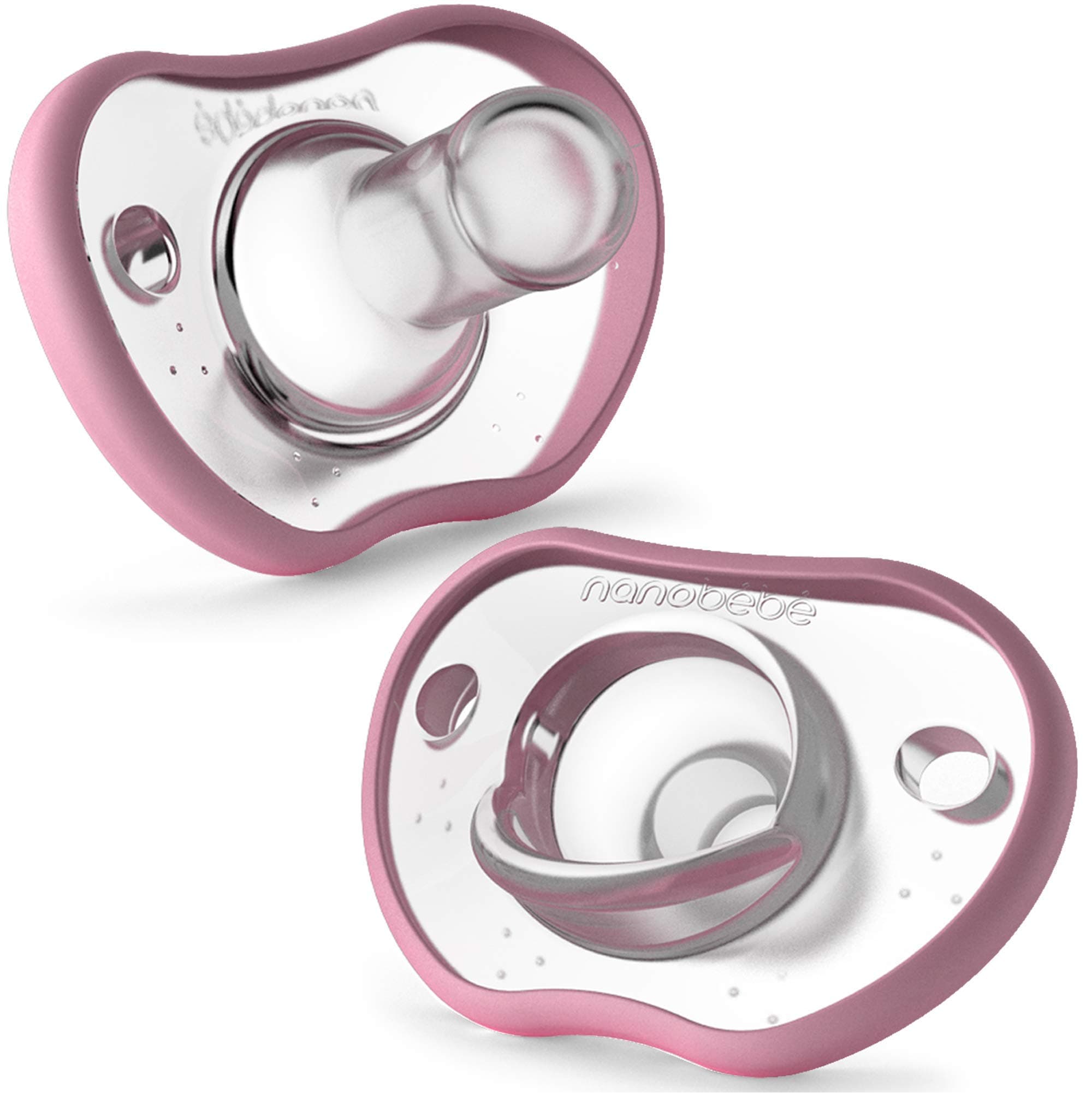 nanobebe Newborn Pacifiers 0-3 Months, Orthodontic, Soft Silicon Pacifiers, Flexible, Lightweight & Ergonomic, 2pk Pink