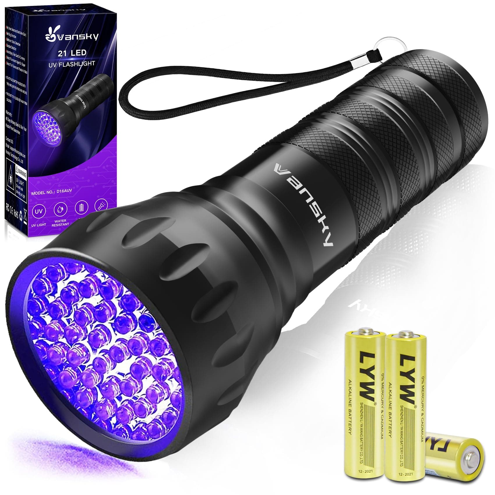 Black Light UV Light Flashlight, 21 LED 395nm Ultraviolet Blacklight Flashlight Mini Pet Urine Detector for Dog/Cat, Dry Stains, Resin Curing, Matching with Pet Odor Eliminator(Batteries are Included)