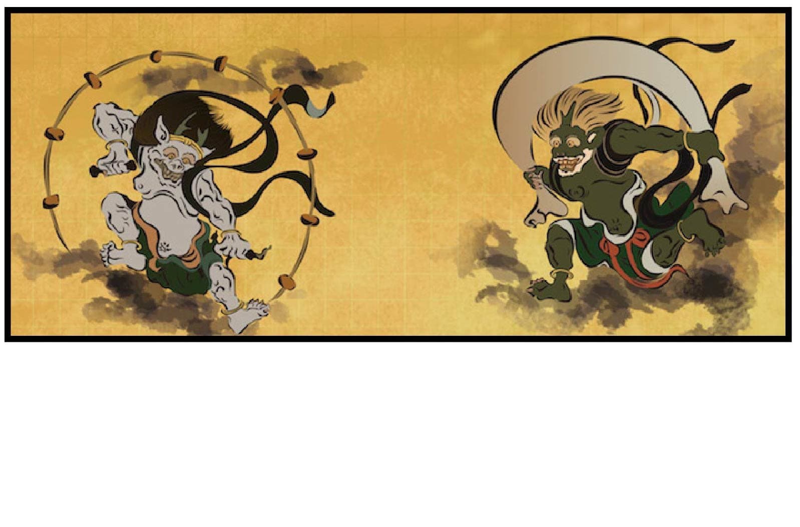 DecorArts Poster Panel 【 Wind God and Thunder God Artwork by Tawaraya Sotatsu 】 ( Art & Ukiyo-e Painting ) 4 folds H4.72 x W10.6 Folding Screen Prints On Japanese Paper 【 god 】