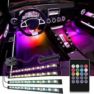 Car LED Strip Light, EJ's SUPER CAR 4pcs 48 LED DC 12V Multicolor Music Car Interior Lights LED Under Dash Lighting Atmosphere Neon Lights Kit with Sound Active Function and Wireless Remote Control