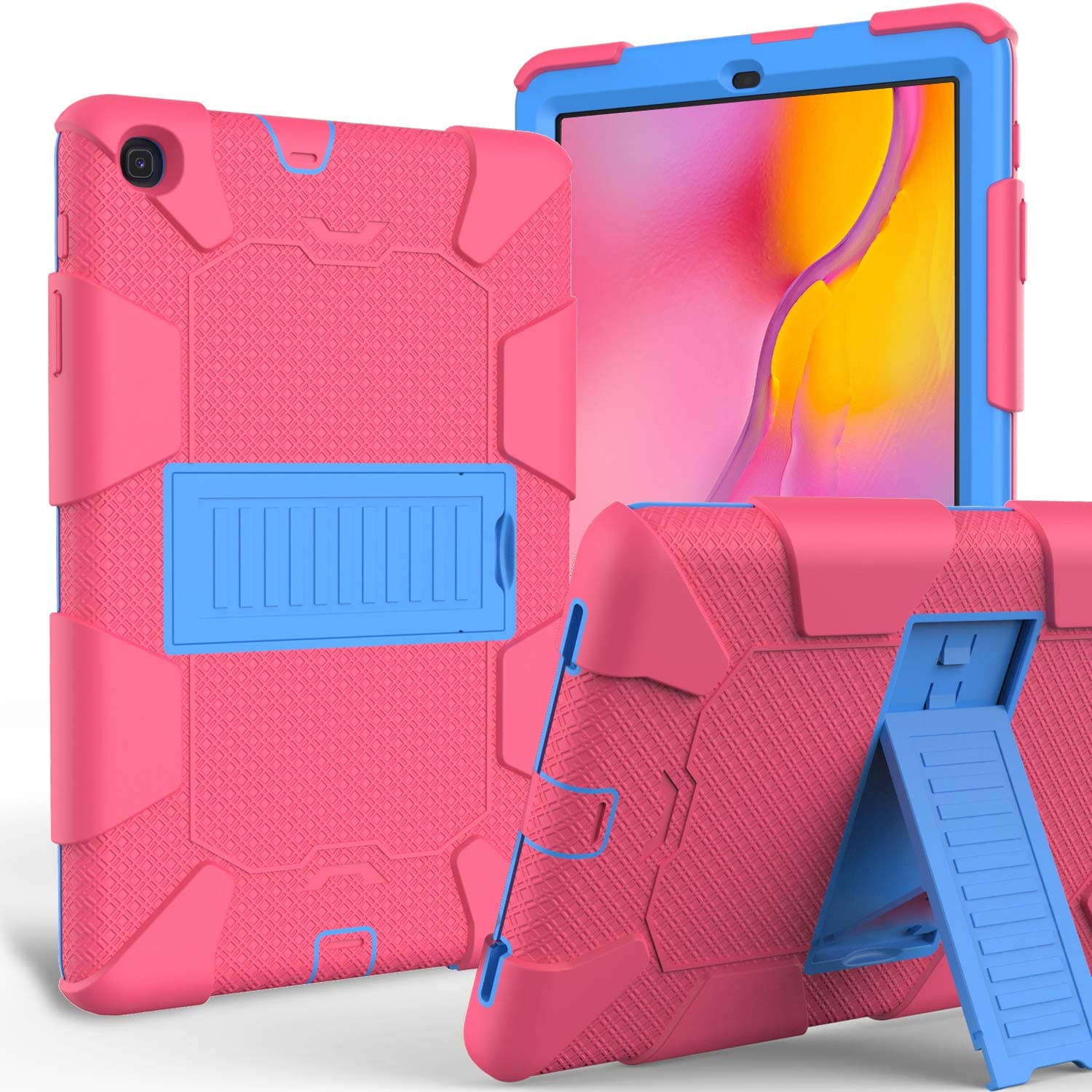 Galaxy Tab A 10.1 Case 2019, Rugged Kickstand Series - Shockproof Heavy Duty Hybrid Three Layer Armor Defender Kids Child Proof Case Cover for Tab A 10.1 Inch 2019 Tablet (SM-T510/T515) - Pink Blue