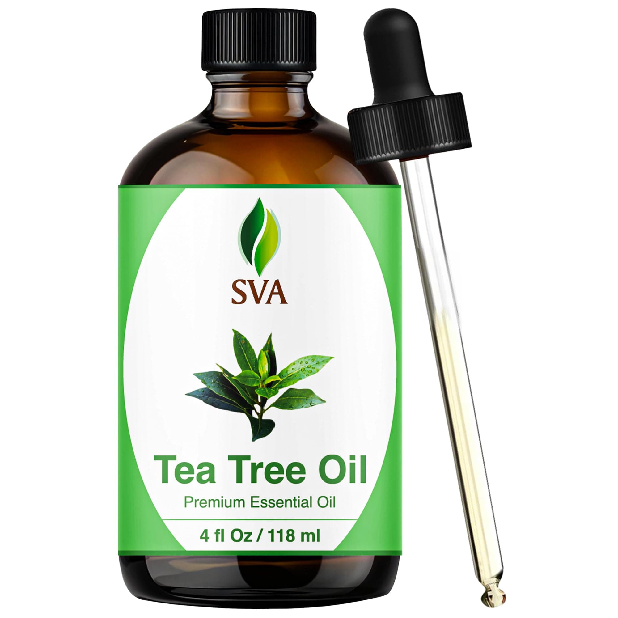 SVA Tea Tree Essential Oil – 4 Fl Oz – 100% Natural Tea Tree Oil - for Diffuser, Hair Care, Face, Skin Care, Aromatherapy, Scalp and Body Massage, Soap and Candle Making – with Dropper