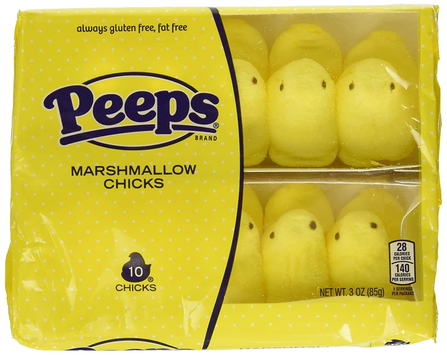 Yellow Peeps Marshmallow Chicks Candy - 10 Ct. Pack (No Gluten ~ No Fat)