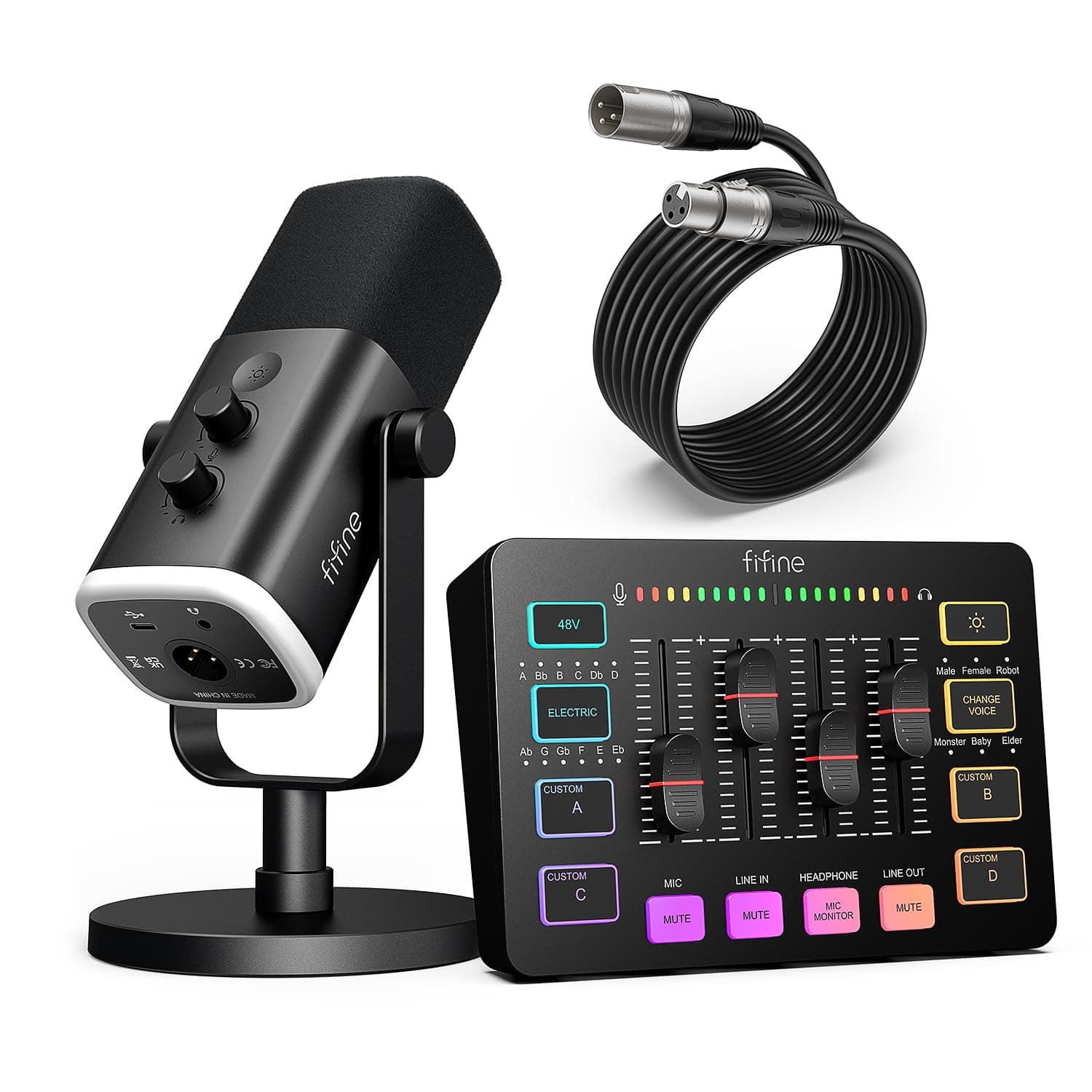 Gaming Equipment Bundle, Dynamic XLR/USB Gaming Microphone Set with Streaming Audio Mixer for Podcast Recording Video Vocal, RGB Gamer Set with Volume Fader/XLR Interface for PC-AmpliGame KS5