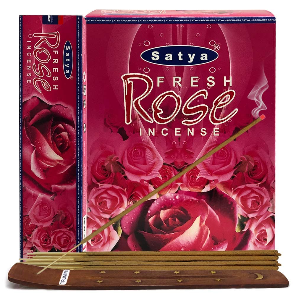 Fresh Rose Incense Sticks and Incense Stick Holder Bundle Insence Insense Satya