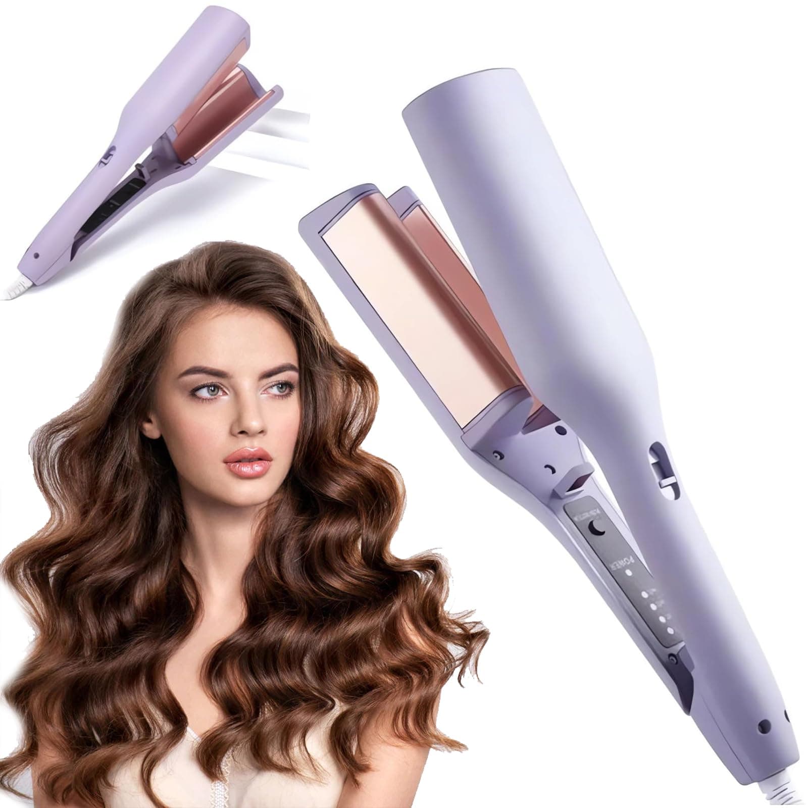 BOTOWI French Wave Curling Iron, V-Shape Ceramic Big Waves Hair Crimper, Wavy Hair Crimper for Short Hair, 32mm Egg Roll Hair Waving Iron, Purple