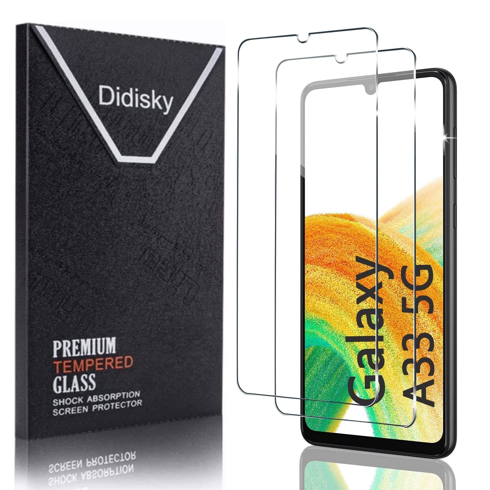 Didisky2 Pack Tempered Glass Screen Protector for Samsung Galaxy A33 5G/A22 4G 6.4'', Soft Touch,Easy to Clean, Easy to Install, Transparent