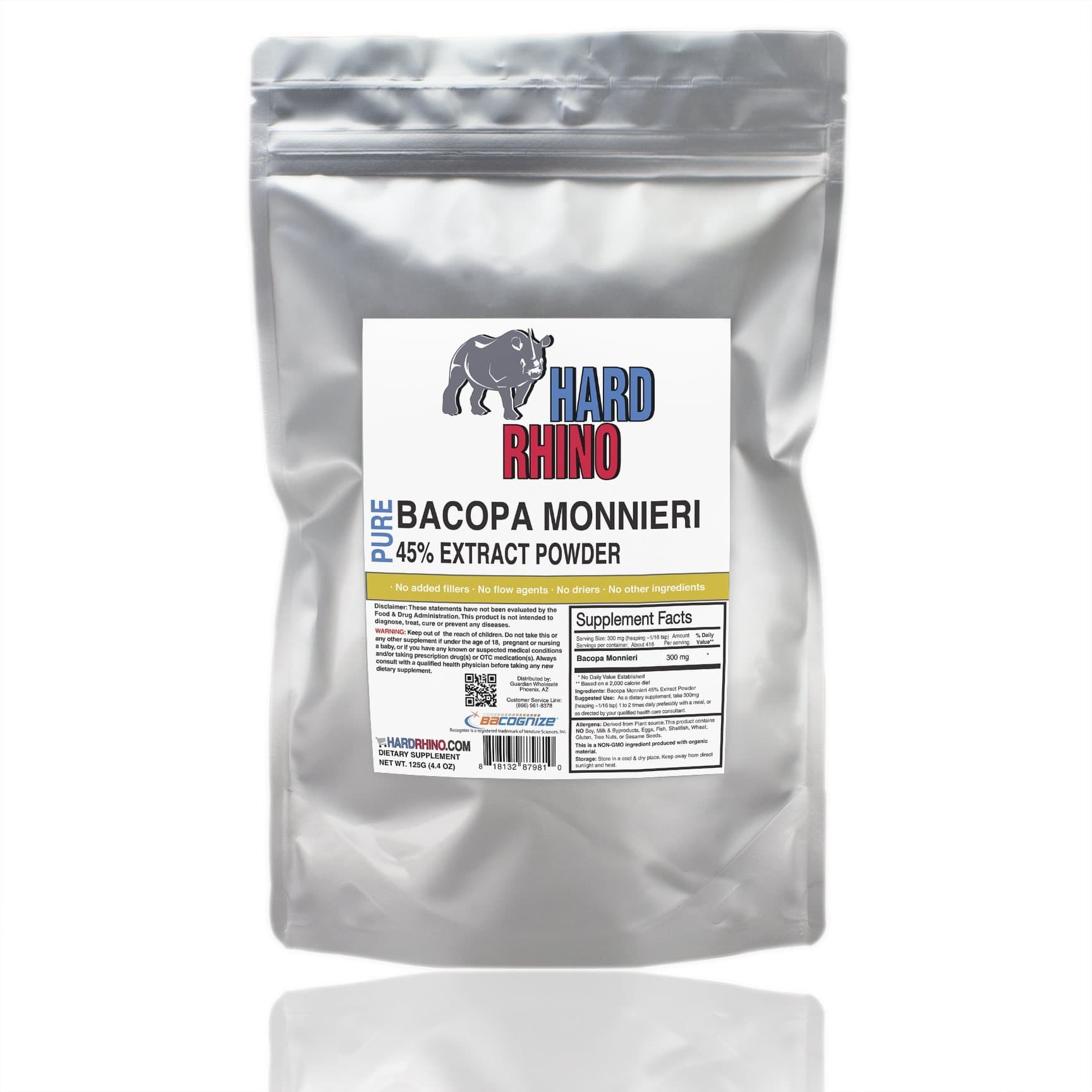 Bacognize® Bacopa Monnieri Extract Powder, 125 Grams (4.4 Oz), Unflavored, Lab-Tested, Scoop Included