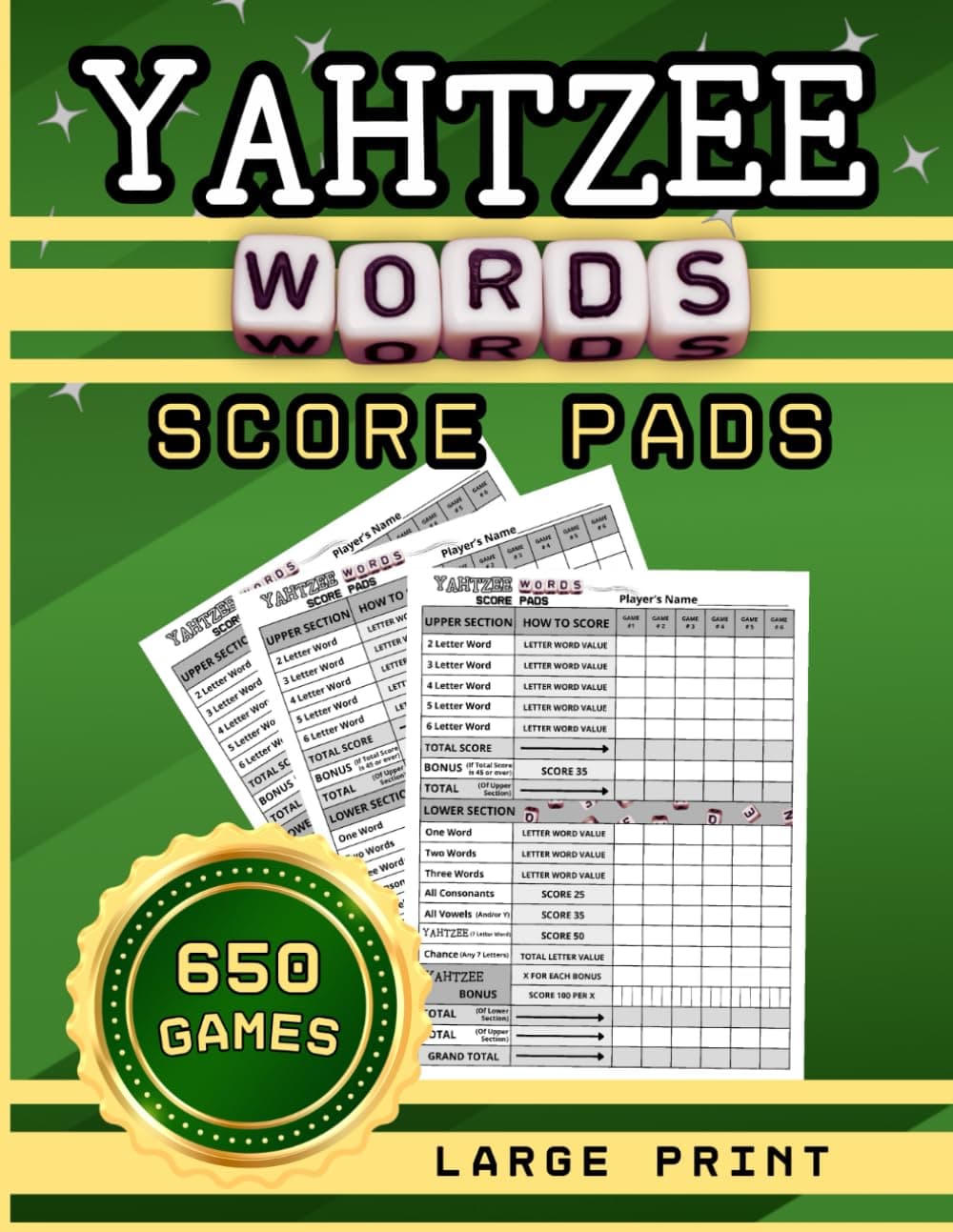 YAHTZEE WORDS SCORE PADS: 100+ Score Sheets for Yahtzee Words Game – Keep Your Game Night Fun and Stress-Free!