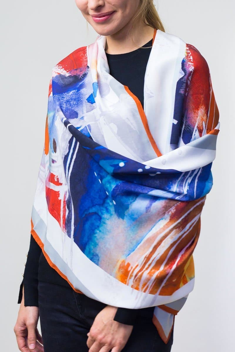 Handmade"Crêpe de Chine" Silk Stole -"Afternoon Tea"