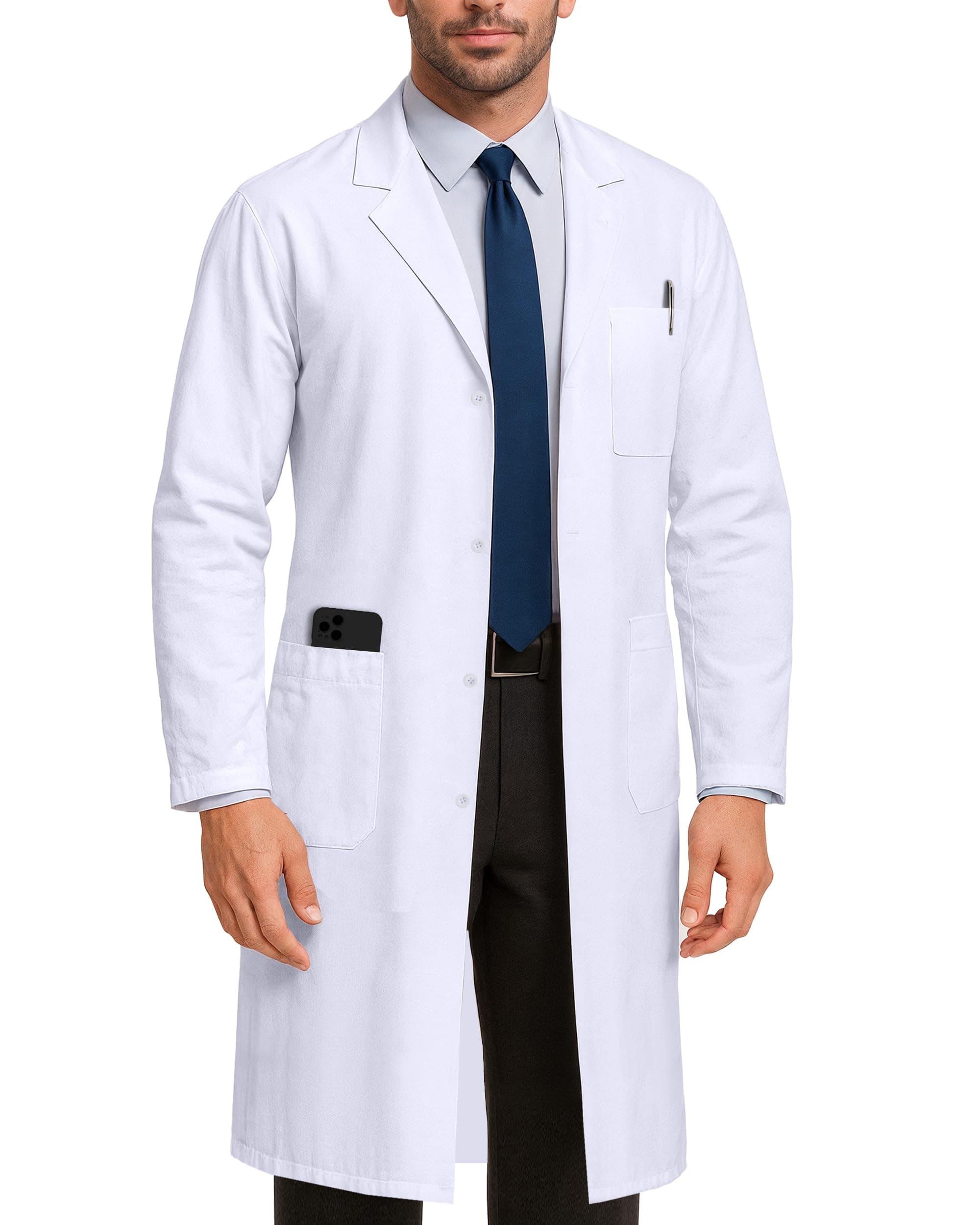 NY Threads Professional White Lab Coat for Men, Long Sleeve Medical Coat