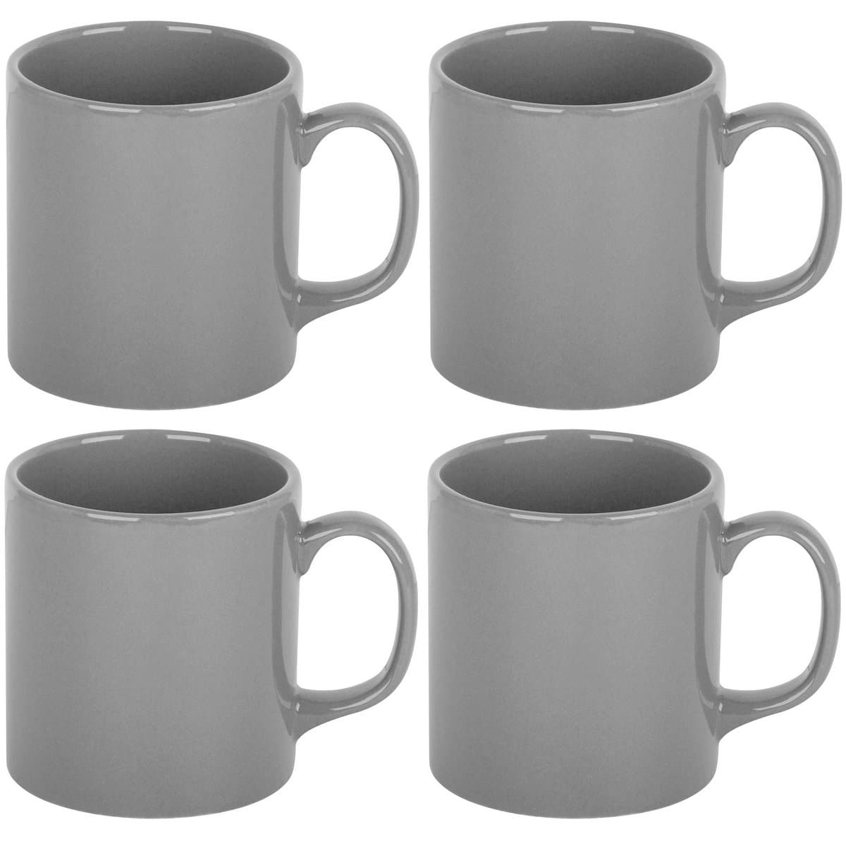 Promobo – Pack of 4 Platinum Mug Set Plain Grey Silver 10 cm 300ml