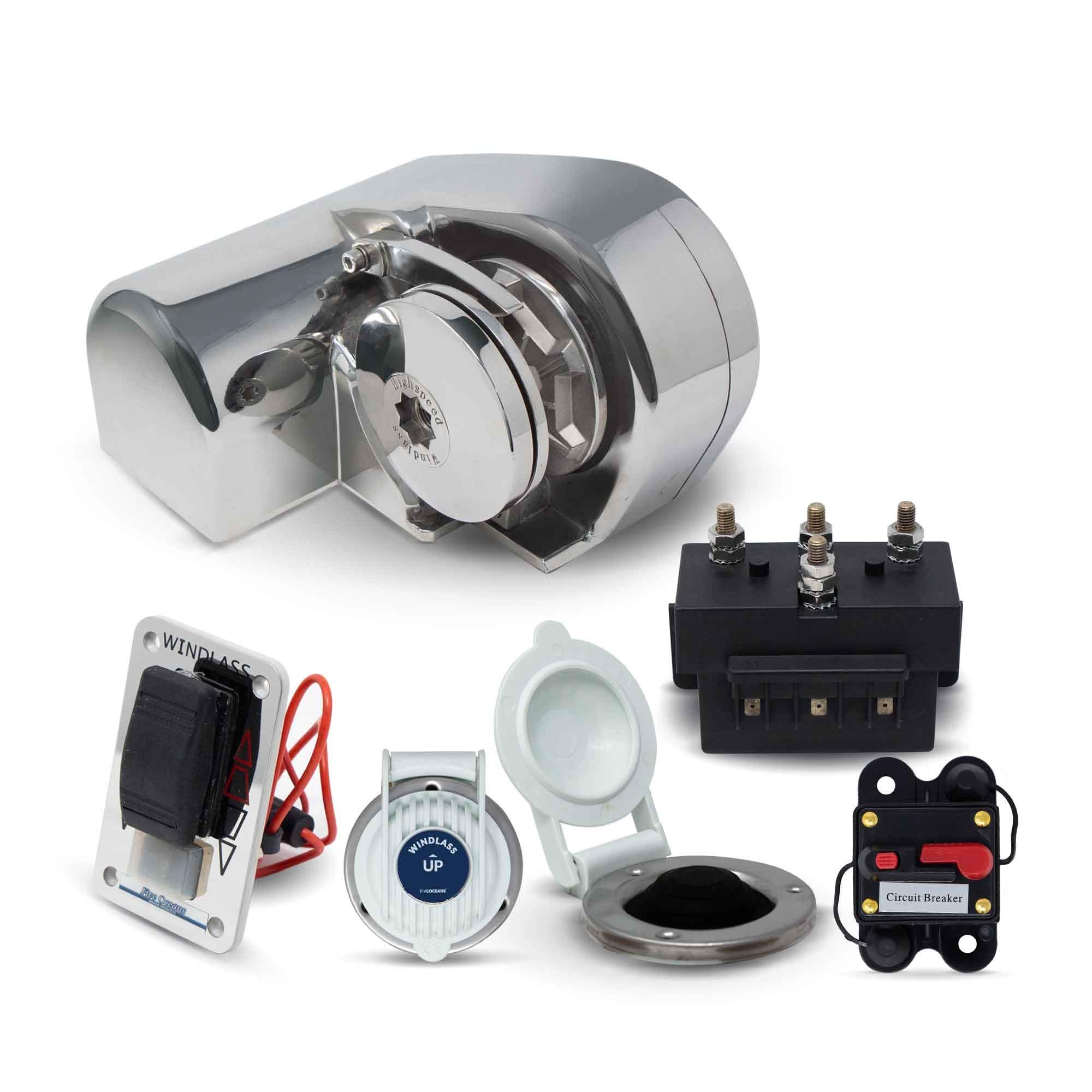 Five Oceans Atlantic 600 Horizontal Anchor Windlass 600W-1200 lbs - 1/4 inch HT-G4 Chain – 1/2 inch Rope FO-3930