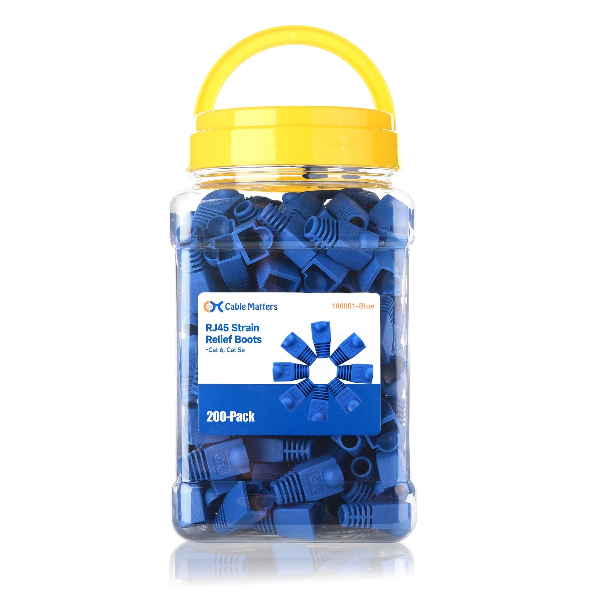 Cable Matters 200-Pack Cat6 / Cat5e RJ45 Strain Relief Boots, RJ45 Boot, Cat 6 Boot, Cat6 Ethernet Boots, Blue, Suitable for 6.5mm (0.25in) Ethernet Cables