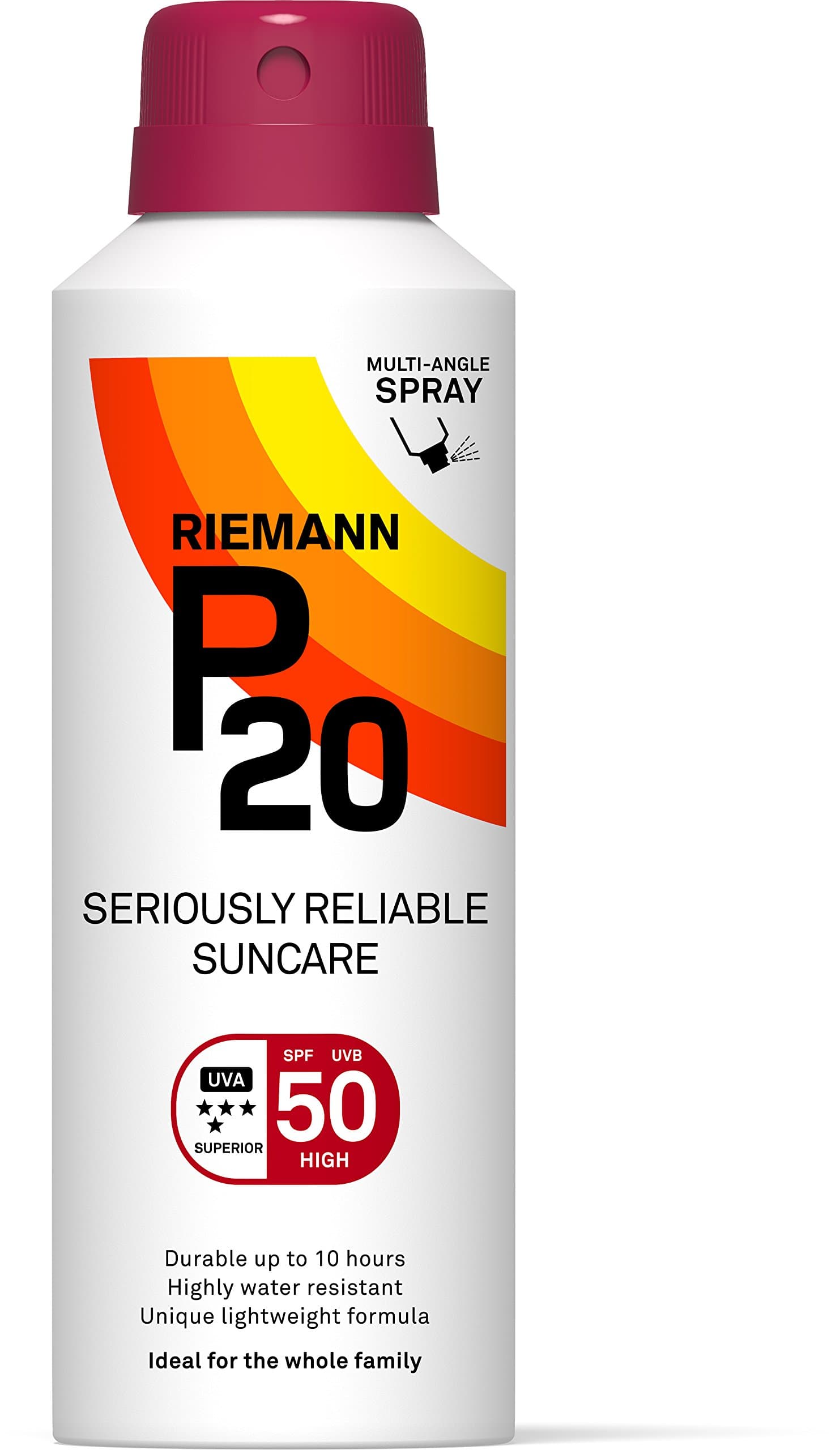 Riemann P20 Sunscreen SPF50 Multi-angle Spray 150ml | Long Lasting UVA & UVB Protection for up to 10 hours | Highly Water Resistant