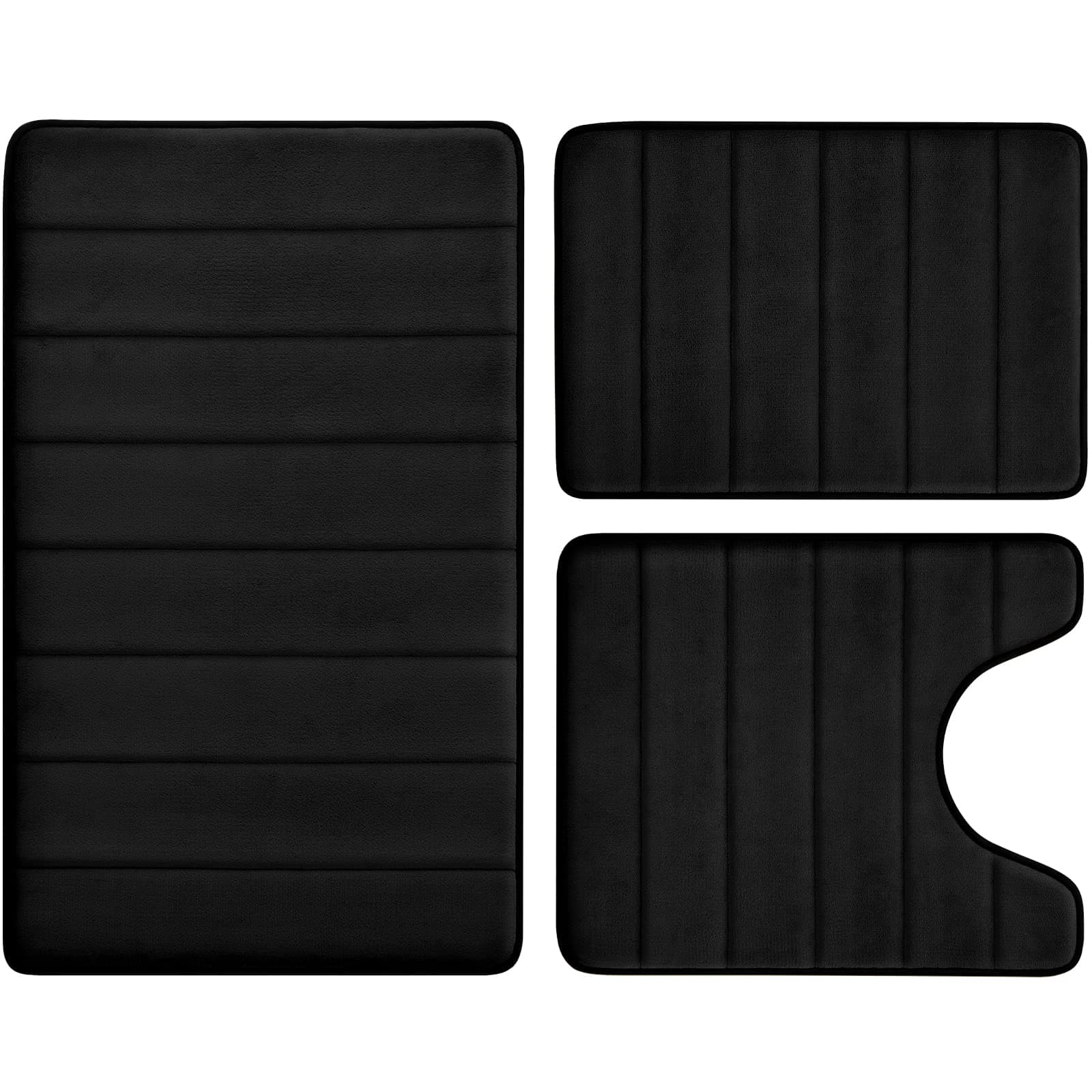 BYSURE Black Bathroom Rug Set 3 Piece Non Slip Extra Absorbent Shaggy Memory Foam Bathroom Mats and Rugs Sets, Soft & Dry Bath Mat Sets for Bathroom Washable Carpets Set