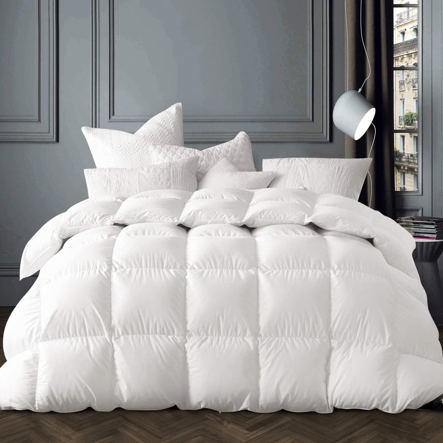 Globon Texcote Nano-Treated White Goose Down Comforter, King Size, 60 OZ Fill Weight, 700 Fill Power, 400 Thread Count 100% Cotton Shell, White