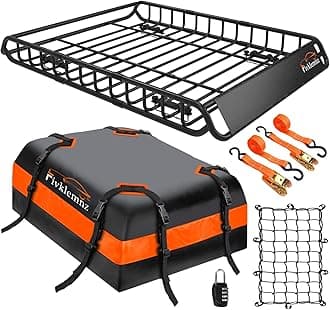 Car Rooftop Cargo Carrier Roof Bag Waterproof for All Top of Vehicle with/Without Rack Includes Topper Anti-Slip Mat + Reinforced Straps + 6 Door Hooks + Luggage Lock