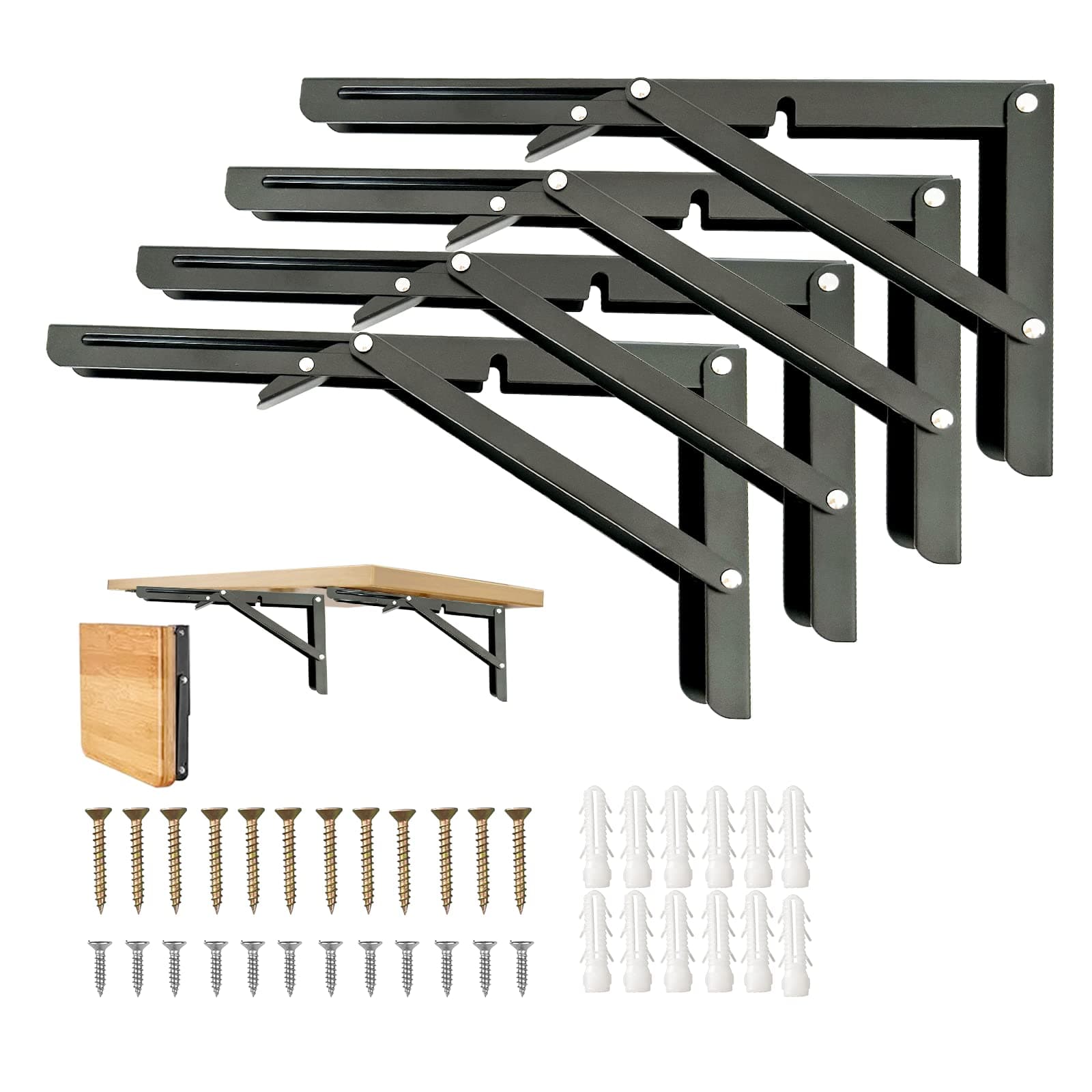 Heavy Duty Folding Shelf Brackets, 18 Inch 4Pcs, Collapsible, Wall Mounted, Space-Saving