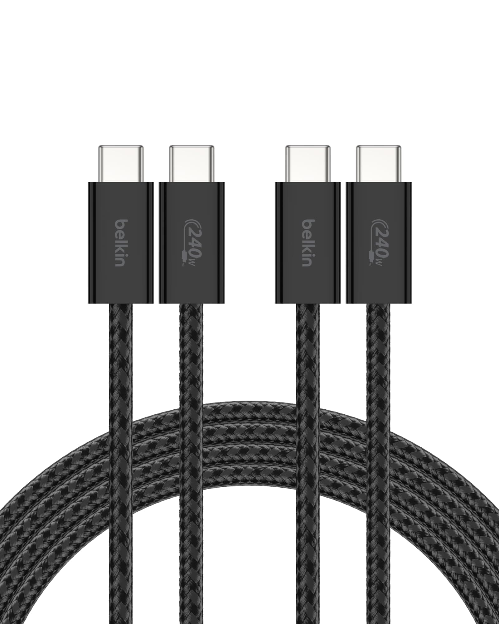 Belkin USB C to USB C Cable 2-Pack, 6.6ft, 240W - Type C Charger, iPhone Charger Cord, Soft, Braided, Flexible for iPhone 17, Galaxy S25, Pixel 10, MacBook, Chromebook, iPad Pro, Switch – Black