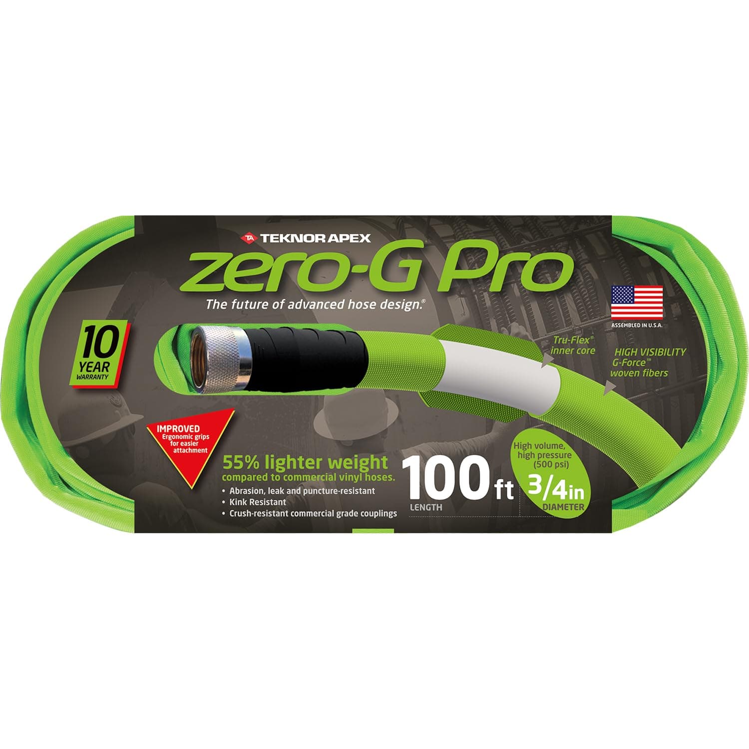 Zero-G Pro, 4300-100, Lightweight, Ultra Flexible, Durable, Kink-Resistant Garden Hose, 3/4" x 100', Green