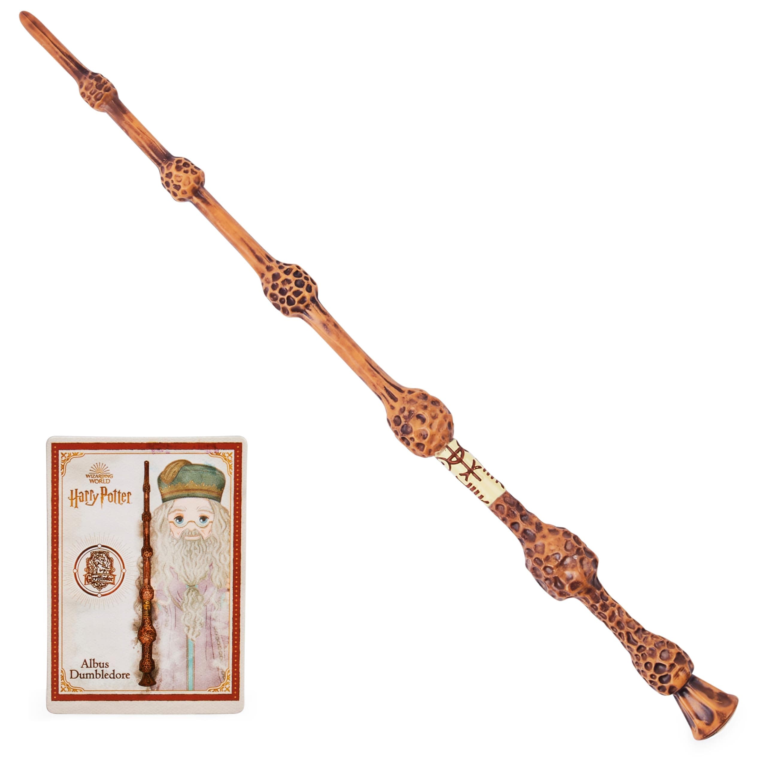 Wizarding World Harry Potter Authentic Albus Dumbledore Plastic Wand With Spell Card 12 Inch Toy For Children Aged 6 Years And Up Fan Merchandise - Brown