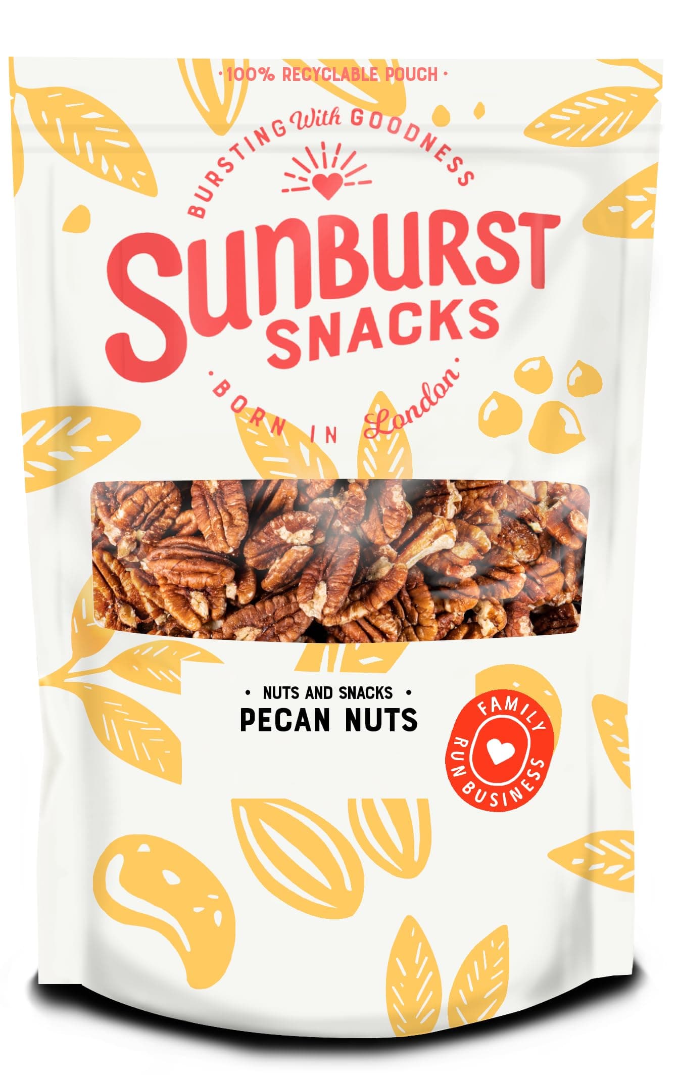 Sunburst Snacks Raw Pecans 1KG, Whole Natural Nut Snack Plant Based Protein Re-Sealable Recyclable Pouch
