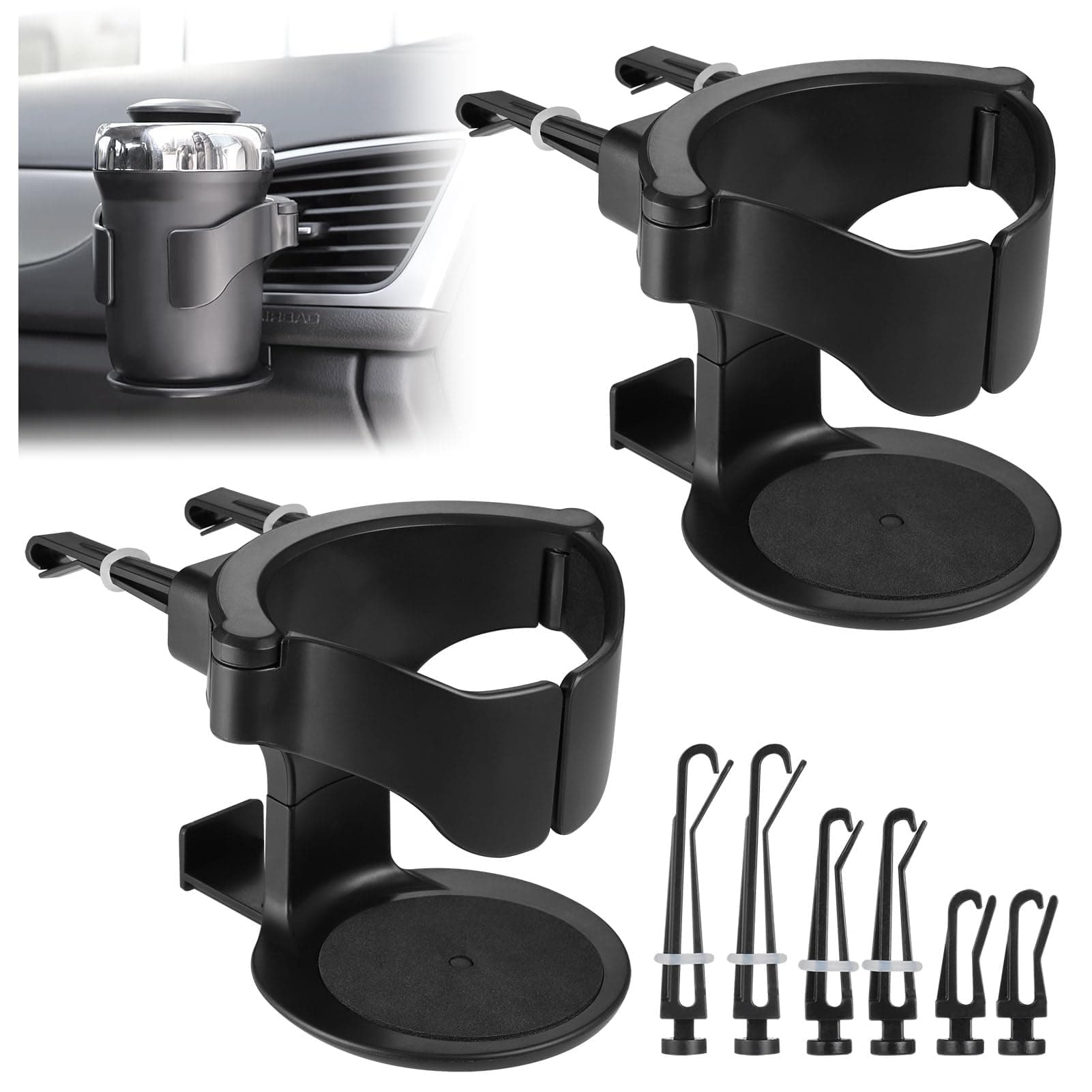 JIZZU 2 Pcs Car Cup Holders, Air Vent Cup Holder for Cars, Car Drinks Holders Universal Adjustable Vehicles Cups Holder, with Car Ventile Clips, Vehicle Cup-Holder for Water Coffee Juice Drink Stand