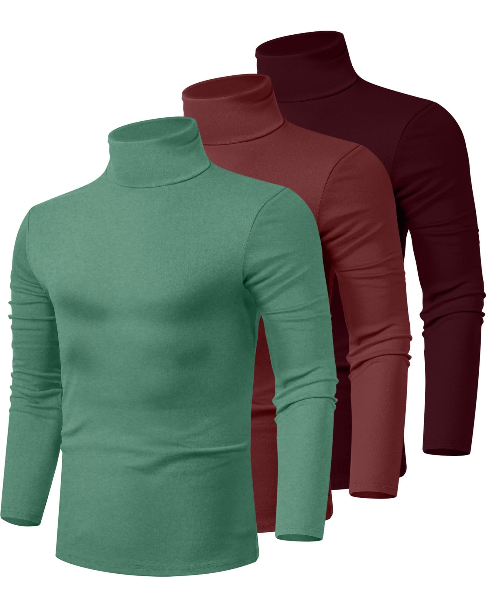 Ficerd 3 Pack Men's Turtleneck Shirts, Long Sleeve Cotton Pullover Sweaters Mock Neck Knitted T-Shirt Basic Slim Fit Tops