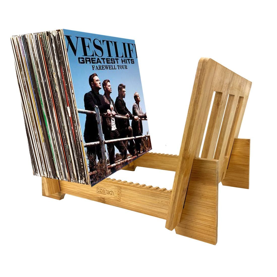 Vinyl Record Storage Holder, Bamboo Display Stand, Store Rack for 1 to 50+ LP Music Albums Display and LPs in This Modern Portable Rack Unit.