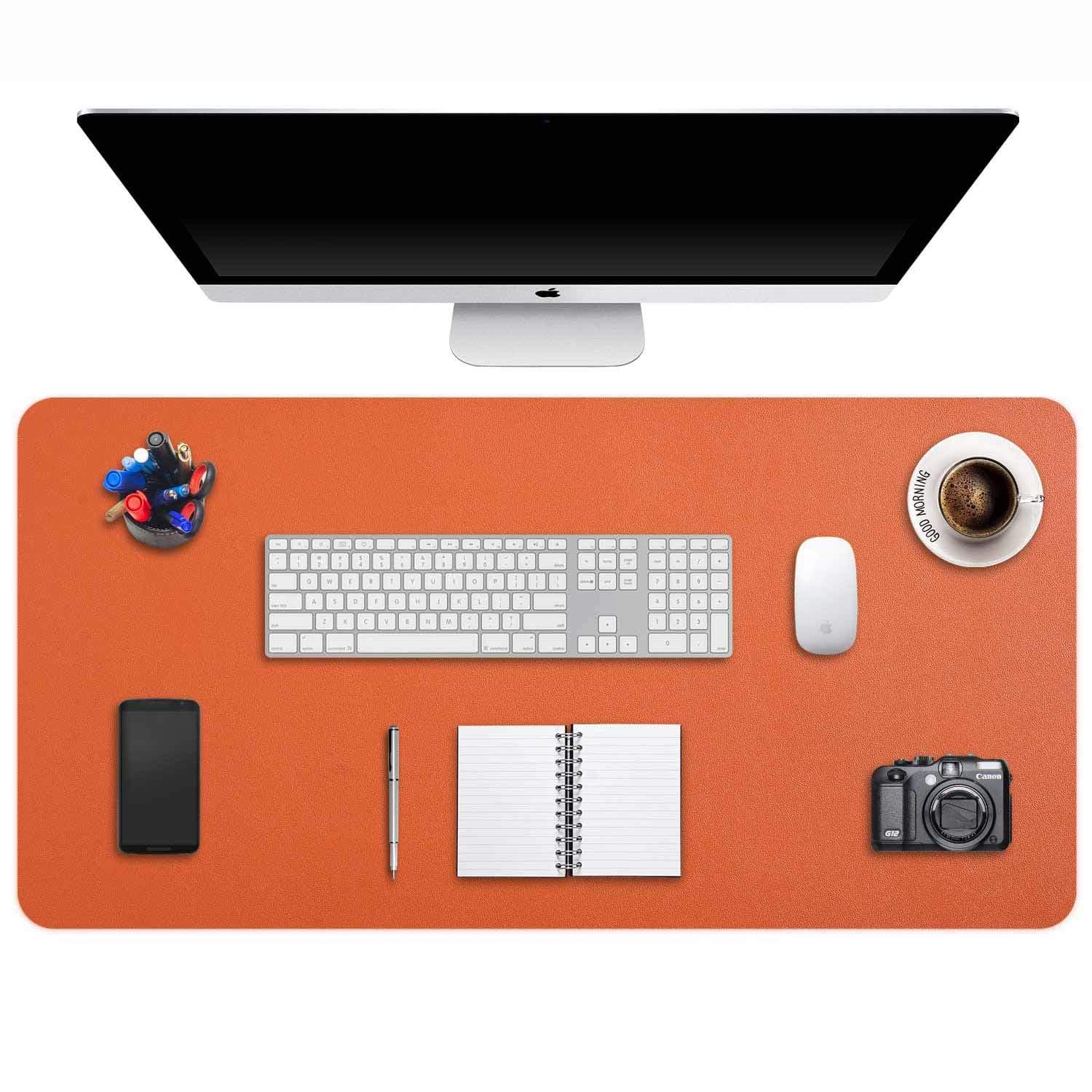 Desk Pad Large, Extended Mouse Mat, Large Mouse Pad XXL, DOBAOJIA Desk Blotter, Laptop Mat, Writing Pad, Desk Mat for Office/Home, PU Leather Waterproof +Suede Non-Slip 35.4" X 16.9"(Orange)