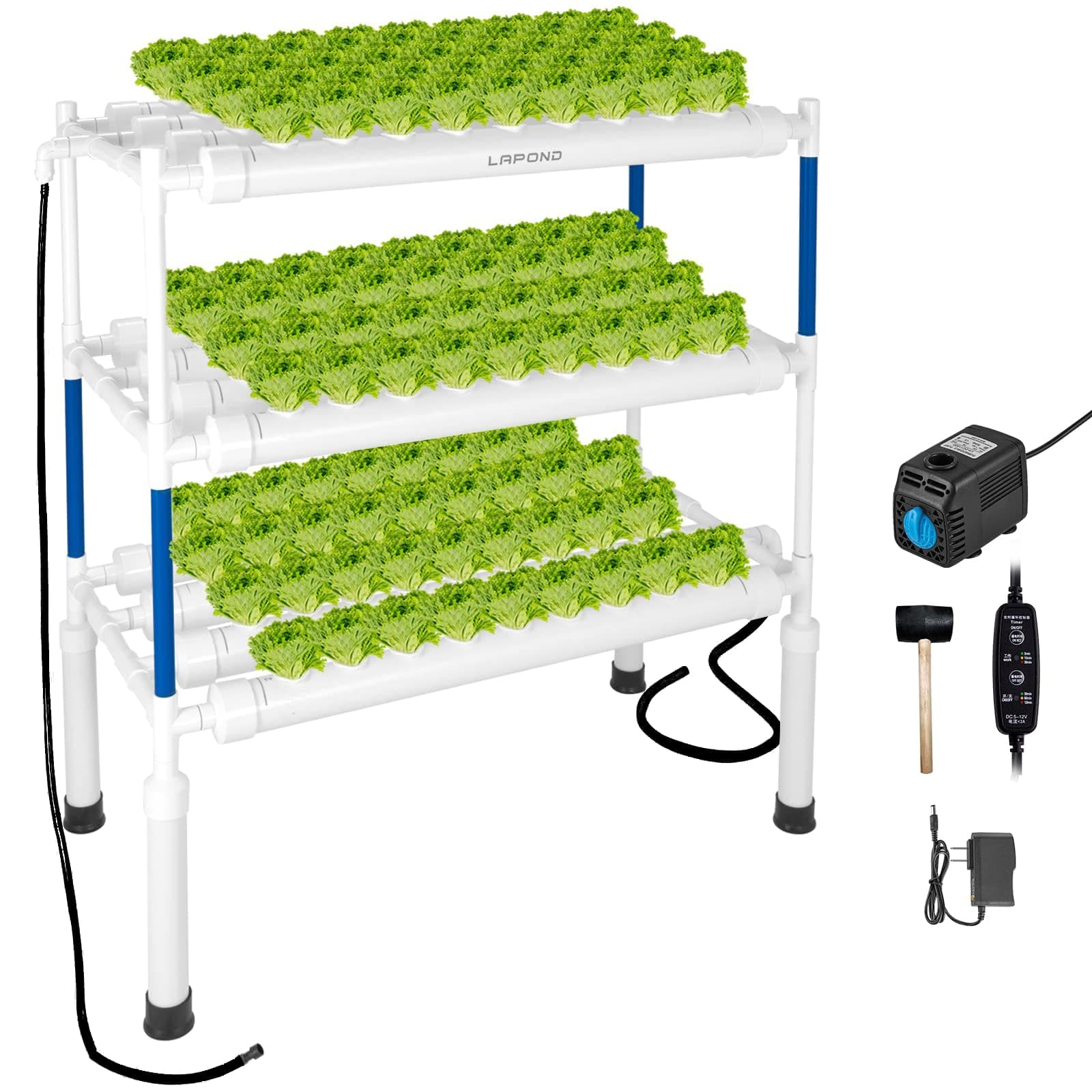 Upgraded Hydroponics Growing System Kit,108 Plant Sites 3 Layers Food-Grade PVC-U Pipes Hydroponic Grow Kit Gardening System for Vegetables,Flowers,Fruits,Herbs