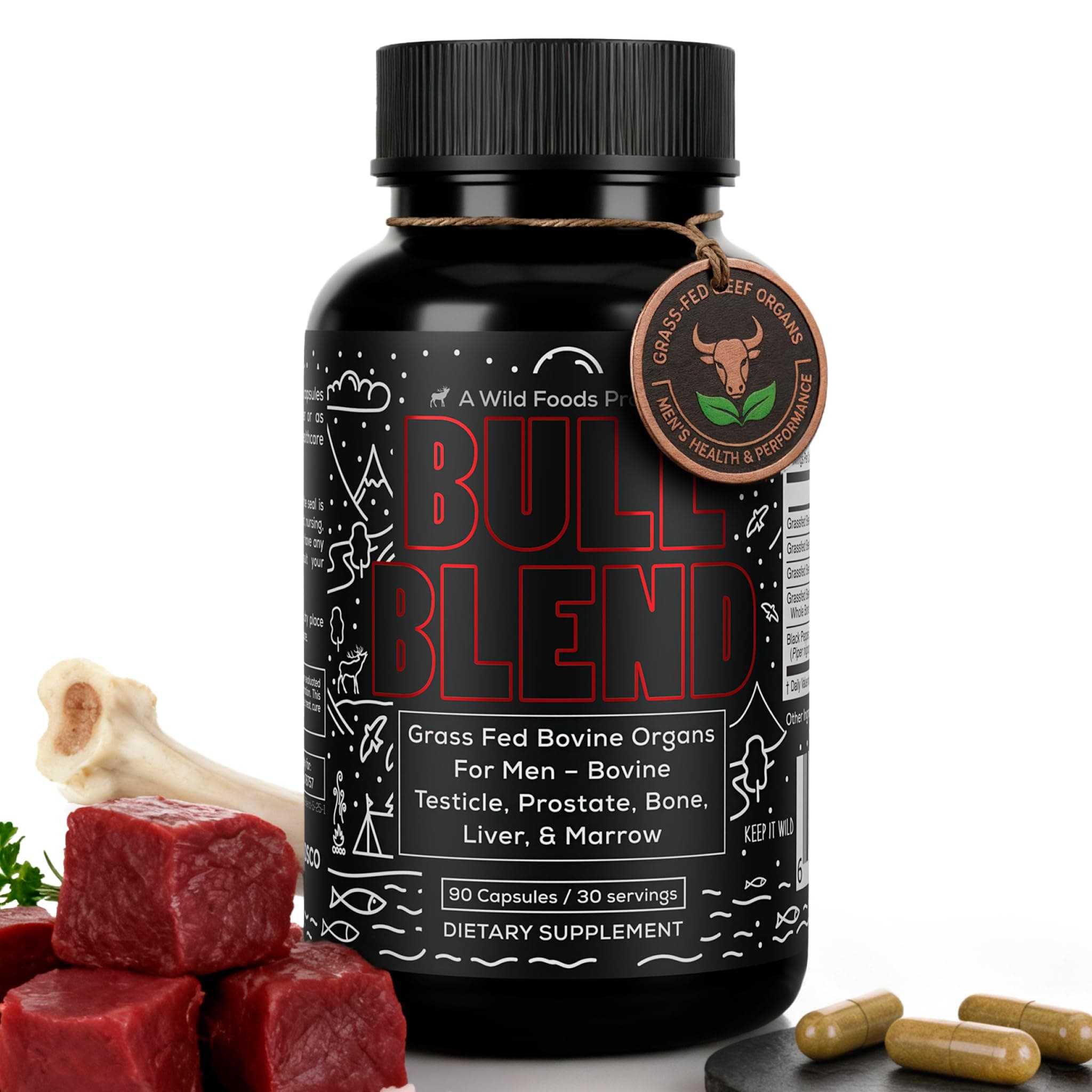 - Wild Grass Fed Beef Organ Supplement for Men - Complete Ancestral Nutrition Complex with Beef Liver, Testicle, Prostate & Bone Matrix - Organ Meat Supplements - 30 Day Supply