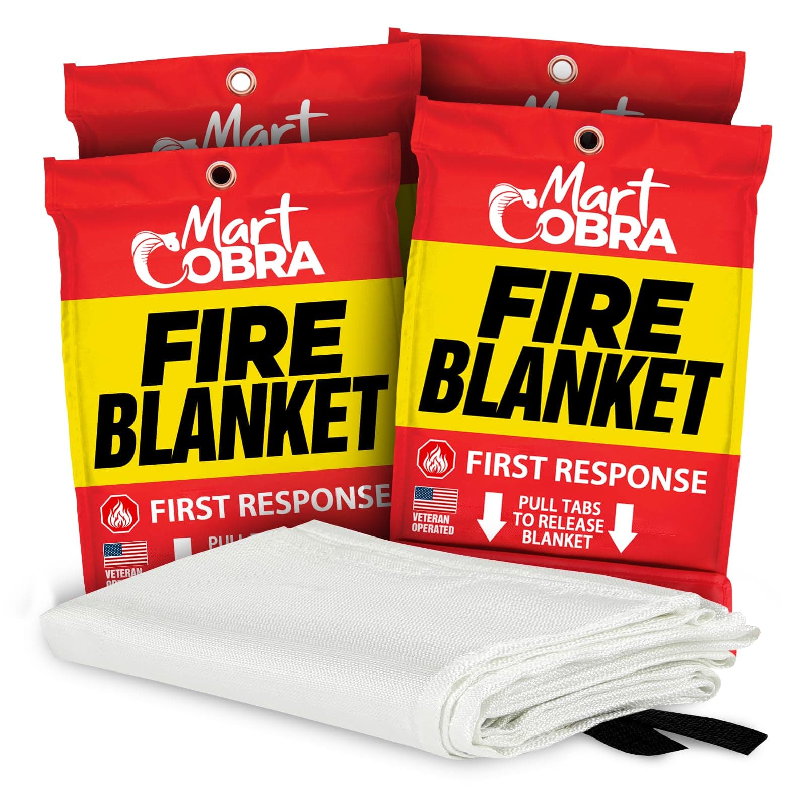 Mart Cobra Emergency Fire Blanket for Home and Kitchen - 4 Pack - Fire Blankets Emergency for Home Safety 40” x 40” - Suppression Shield Retardant Extinguisher Fiberglass Welding Fireproof Cloth Towel