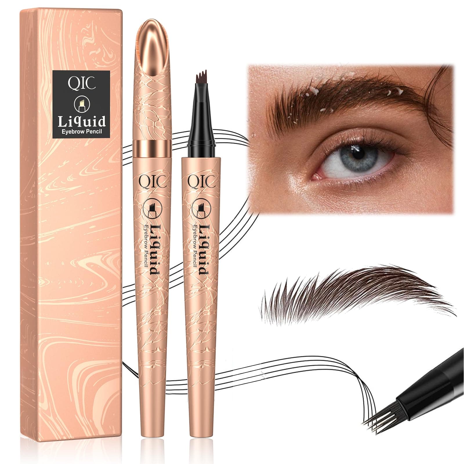 Microblading Eyebrow Pencil, 3D Magic Eyebrow Pencil, Natural Makeup Fine Stroke 4-Fork-Tip Eye Brow Pencils, Last All-Day, Long-Lasting Waterproof Eyebrow Pencil for Women (dark brown)