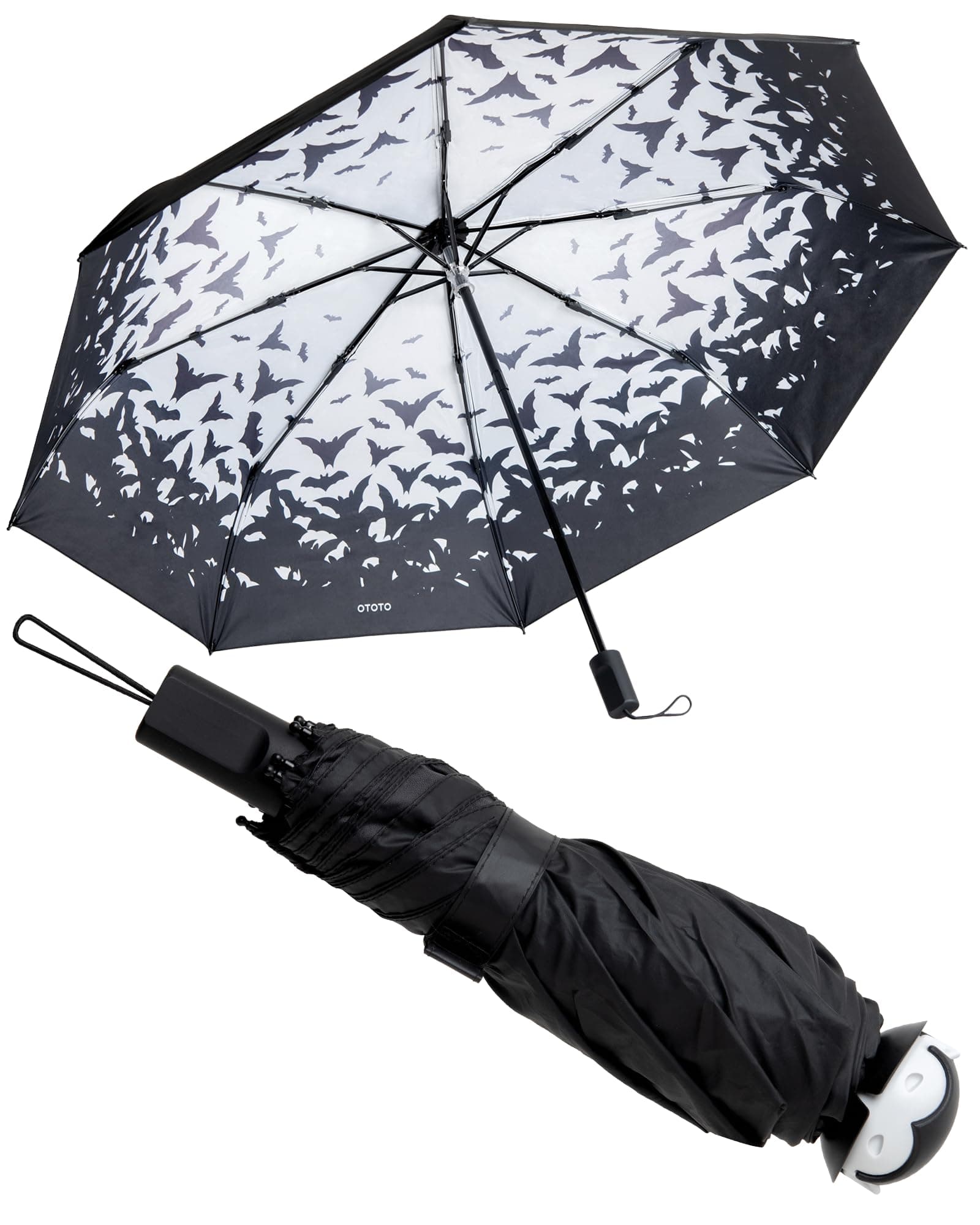 OTOTO NEW! Spookula Vampire Umbrella - Unique Collapsible Gothic Accessory - Black and White, Cute Rain Folding Umbrella