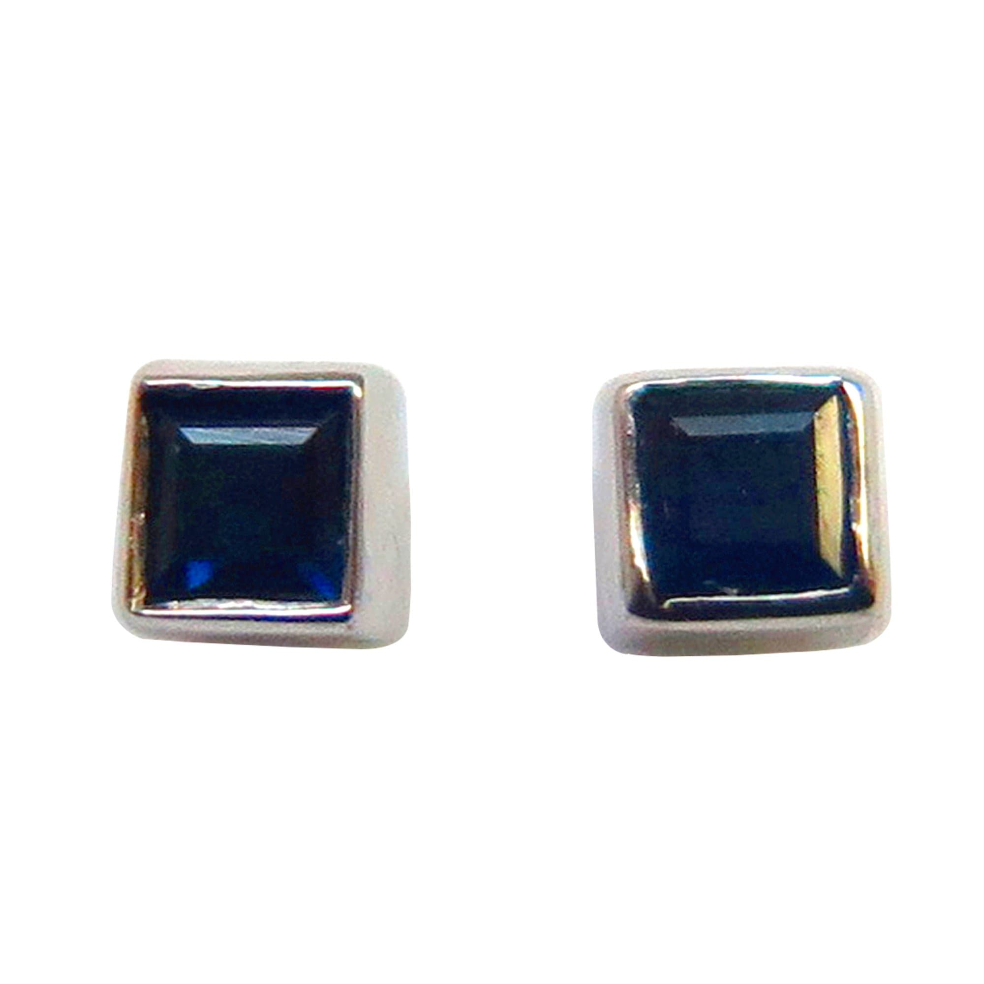 14k Gold Genuine Emerald or Sapphire Tiny Bezel Stud Earrings