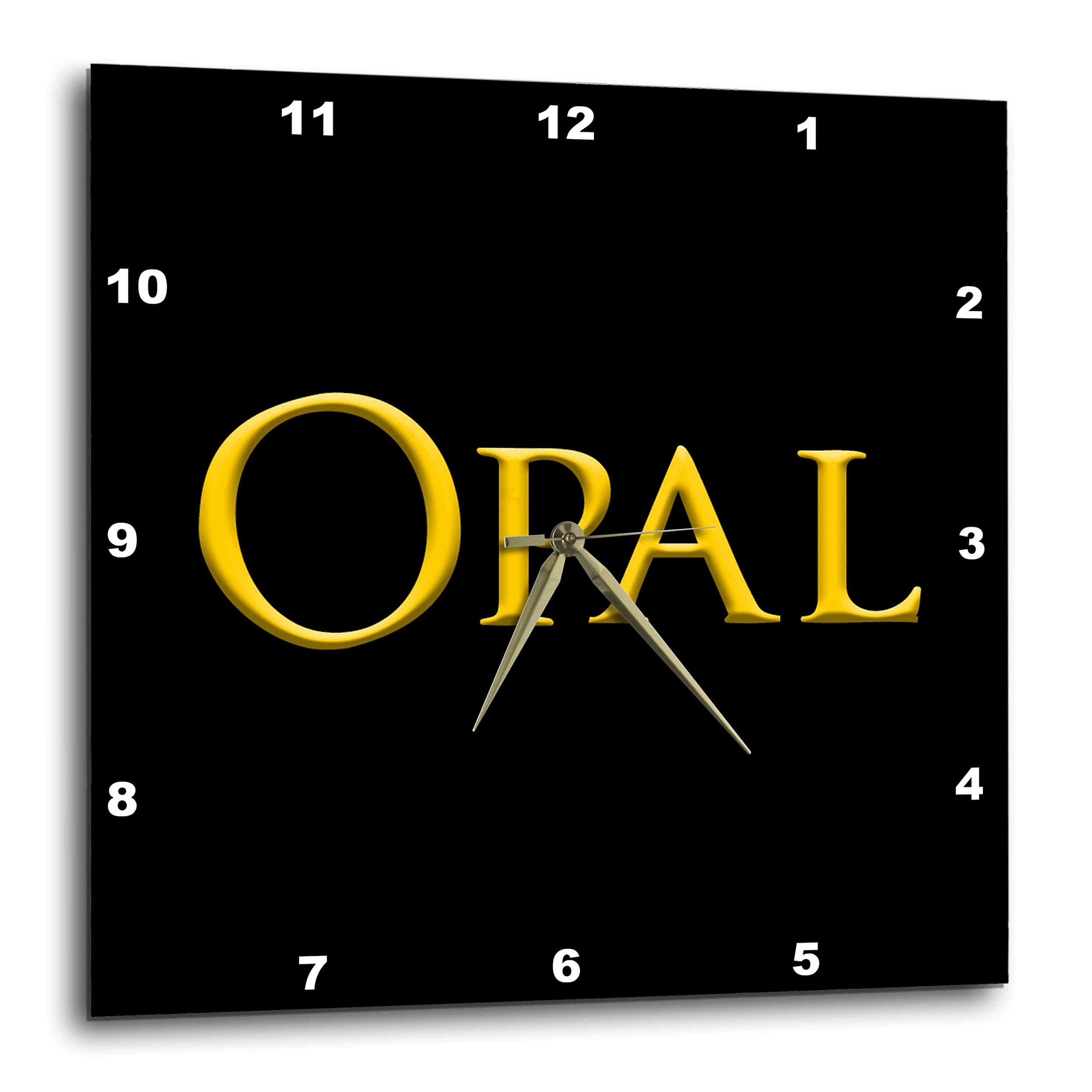 3dRose Wall Clock Silent - 13 inch - Opal Widespread Lady Name in The America. Yellow on Black Charm - Alexis Design - Popular Female Names in USA