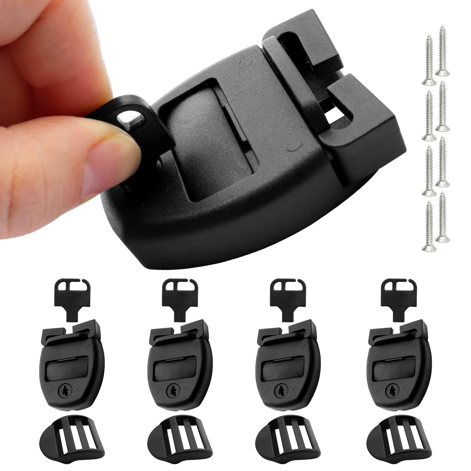 4 Sets Spa Hot Tub Cover Clips Latch Replacement Kit,Hot Tub Cover Latches Clip Lock for Cover Straps with Keys,Hardware Accessories for Spa Cover Straps (Black)
