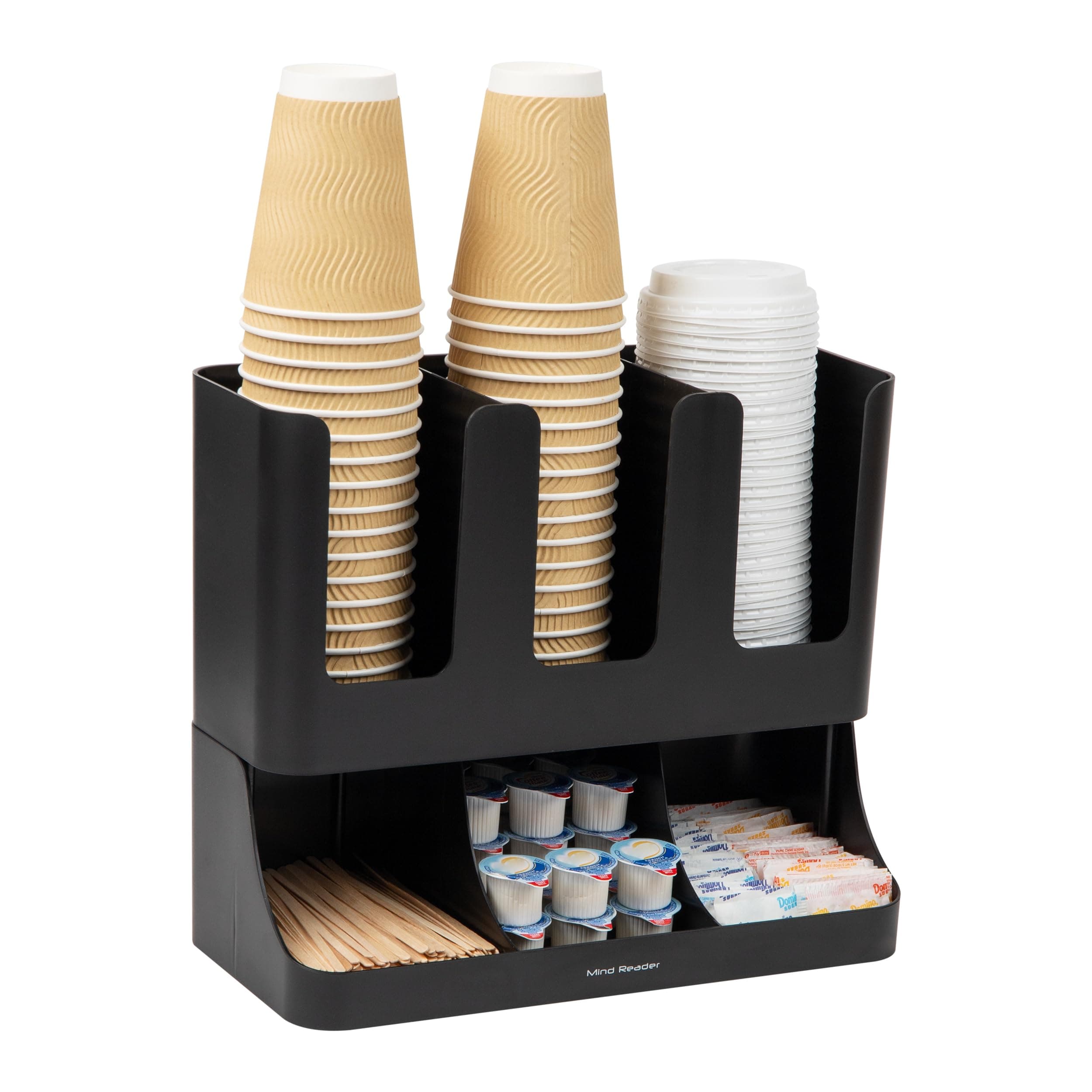 VCCUIOB Mind 6 Compartment Upright Breakroom Coffee Condiment and Cup Storage Organizer, Black