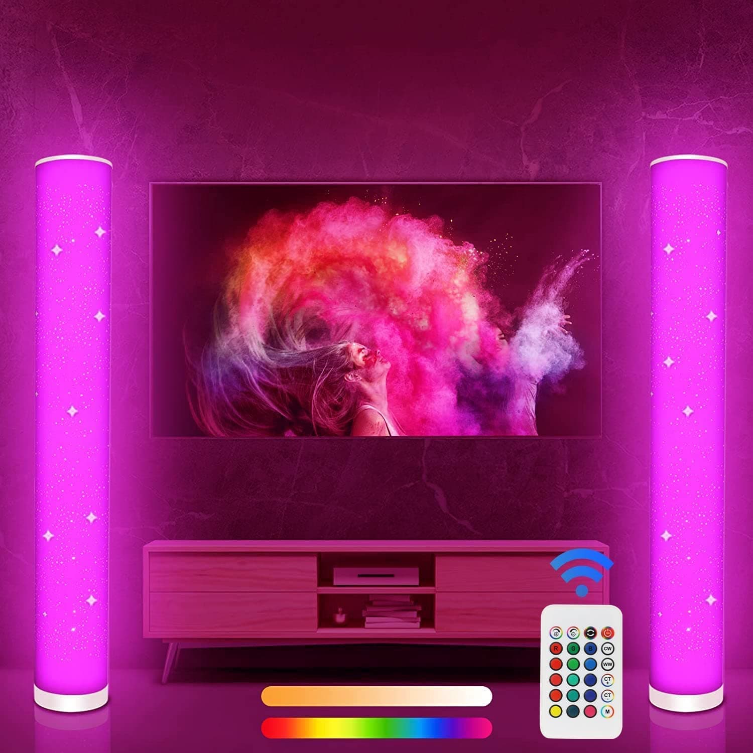 LED Floor Lamp Dimmable 2 Pack, White Light and RGB Color Changing Corner Floor Lamp with Remote Control, High Brightness Standing Column Lighting Atmosphere Lamps Floor Lamps for Living Room,