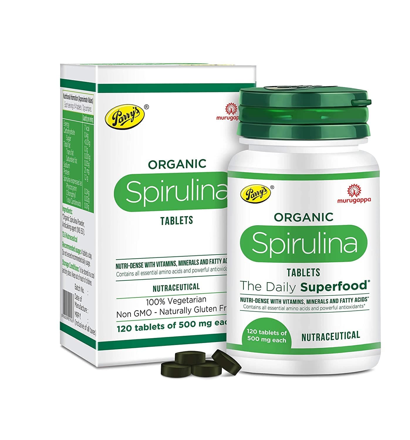 Organic Spirulina Tablets - Most Bio-available Protein & Nutri-dense Superfood | Immunity and Health Supplement | Metabolism Booster | 100% Vegan | 120 Tablets (500mg Each)