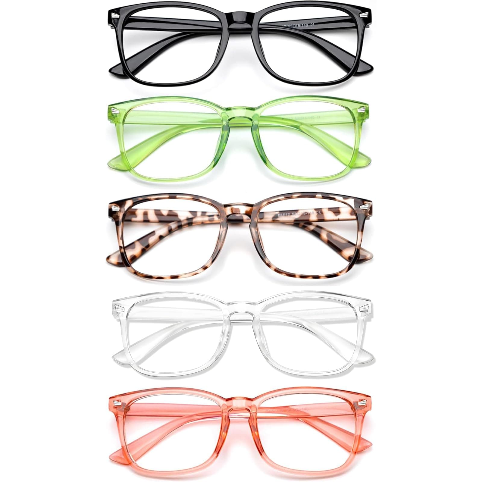 Blue Light Glasses for Woman Men | 99% Blue Light Blocking Glasses for Computer Gaming TV Phone Screen Square Frame | Anti Eyestrain & UV Glare Protection - 5 Pair