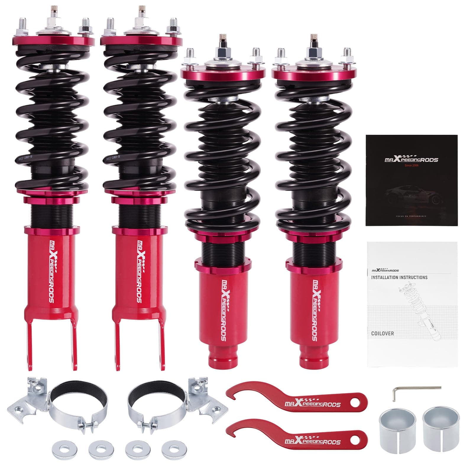maXpeedingrods Coilover Adjustable for Honda Civic 1989-2000 CRX 1989-1991 Delsol 1993-1997 for Acura Integra 1994-2001, 24 Level Adjustable Damper Spring Shock Absorber, Red Suspension Kit Struts