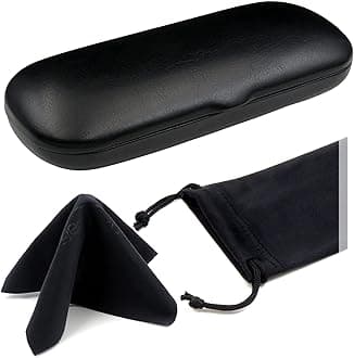 Small Glasses case | Men’s Hard Eyeglass case with Pouch & Cloth | Slim Reading case