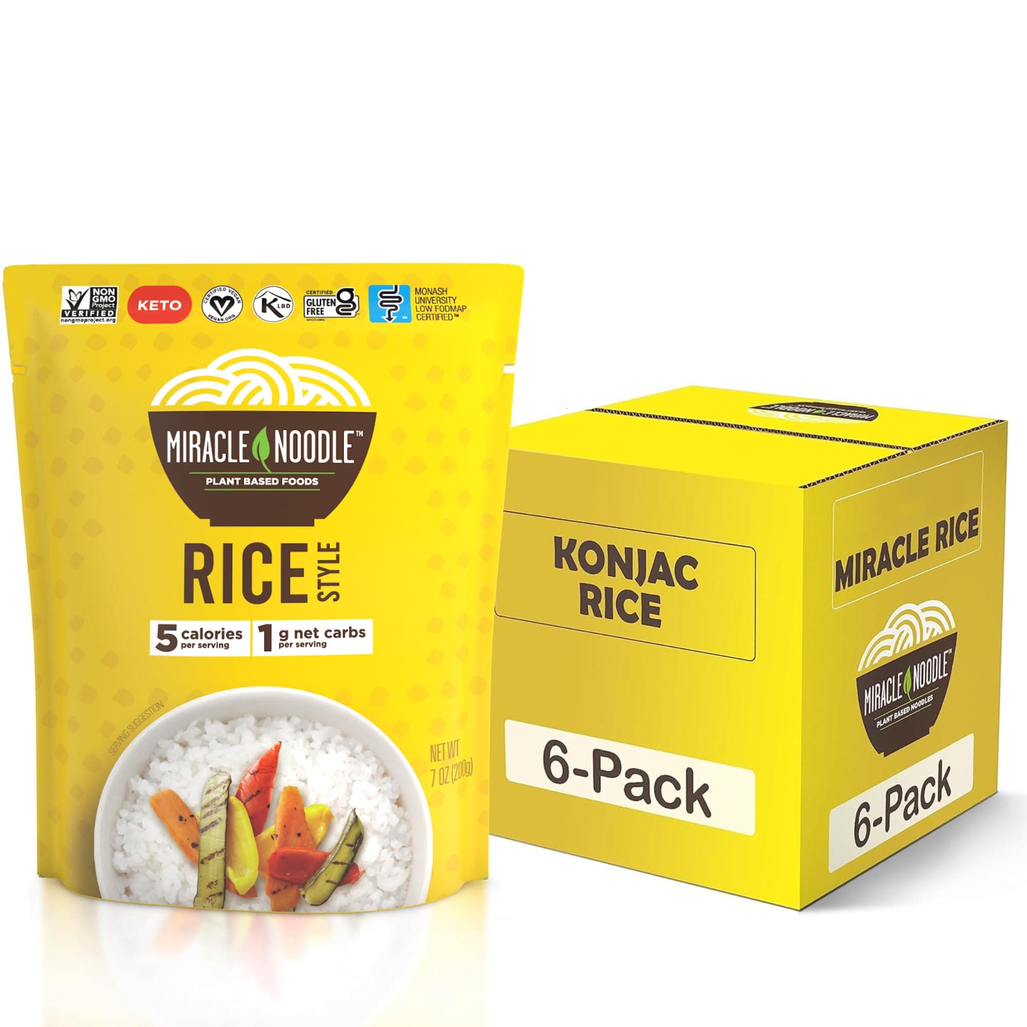 Miracle Noodle Ready to Eat Rice, 7 Oz (Pack of 6), Plant Based Shirataki Konjac Rice, 5 Calories, 1g Net Carbs Per Serving, Keto, Gluten-Free