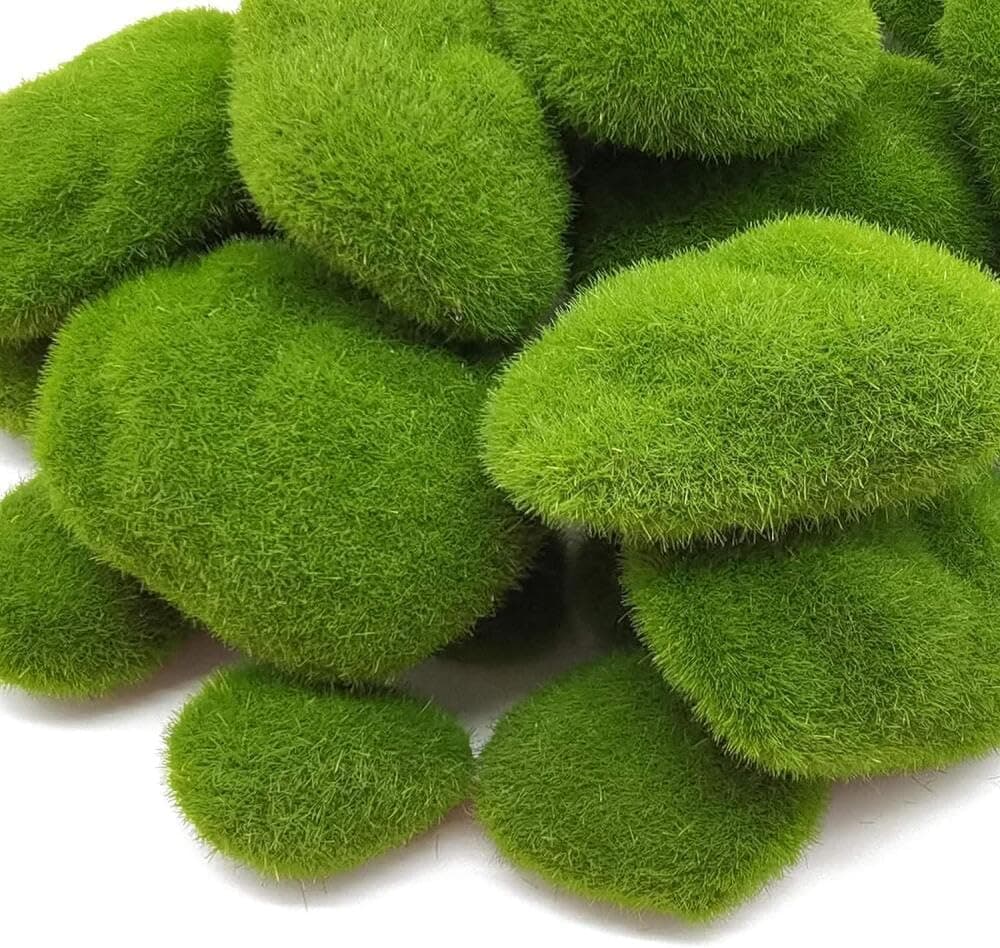 Khazna Artificial Moss Rocks Decorative, DIY Green Artificial Moss Rocks Fake Moss Rocks for Plant Poted Decoration,Craft Faux Green Moss Covered Stones Fake Moss Balls for Floral Arrangements-20Pcs