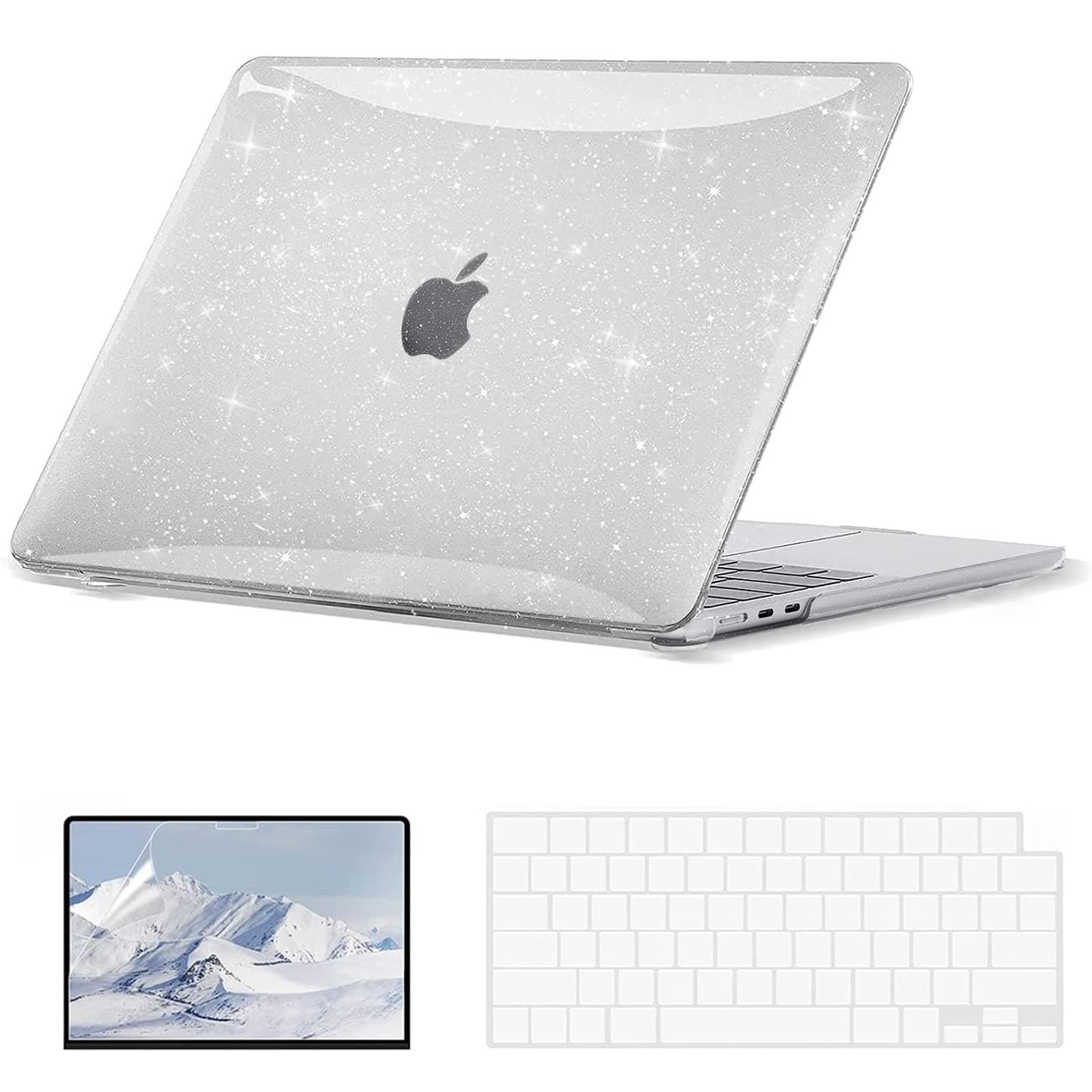 EooCoo Case Compatible with MacBook Air 13.6 inch 2024-2022 Release M3 M2 A3113 A2681, Glitter Hard Shell&Keyboard Skin Cover&Screen Protector for Mac Air 13 inch Case, Sparkly