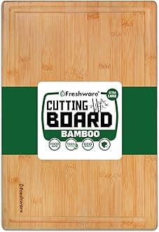Bamboo Cutting Boards for Kitchen with Juice Groove [Extra-Large] Wood Cutting Board for Chopping Meat, Vegetables, Fruits, Cheese, Knife Friendly Serving Tray with Handles, 18 x 12.5 Inch